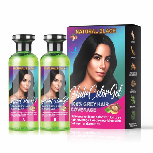 White Smoke Hair Dye – Natural Black – 2-Part Gel with Collagen & Argan Oil – No Ammonia – 100% Gray Coverage – Long-Lasting Semi-Permanent Hair Color for Men & Women