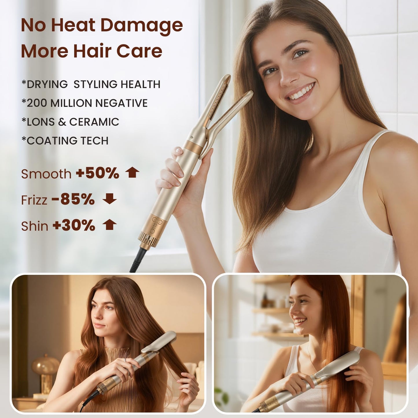 Lavender MESCOMB 6 in 1 Hair Dryer and Straightener, Hot Air Styler Wrap - Fast Drying, 1400W Air Dryer with Straightener, Frizz-Free Blowout Brush for Smoothing & Curling, Volumizing