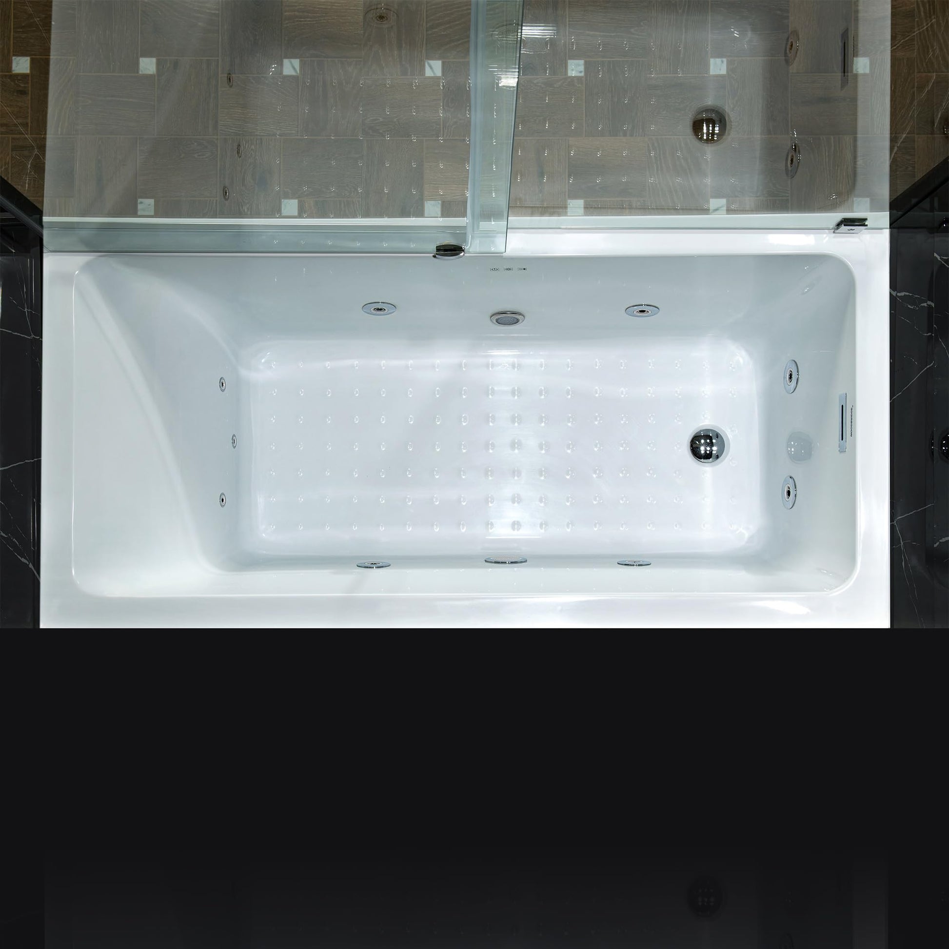 Black WOODBRIDGE 60" x 32" Alcove Acrylic Rectangular Whirlpool Heated Jetted Tub in White with Left Drain, Polished Chrome Finish Trim and Drain Kit Included, BS429-L-CH01