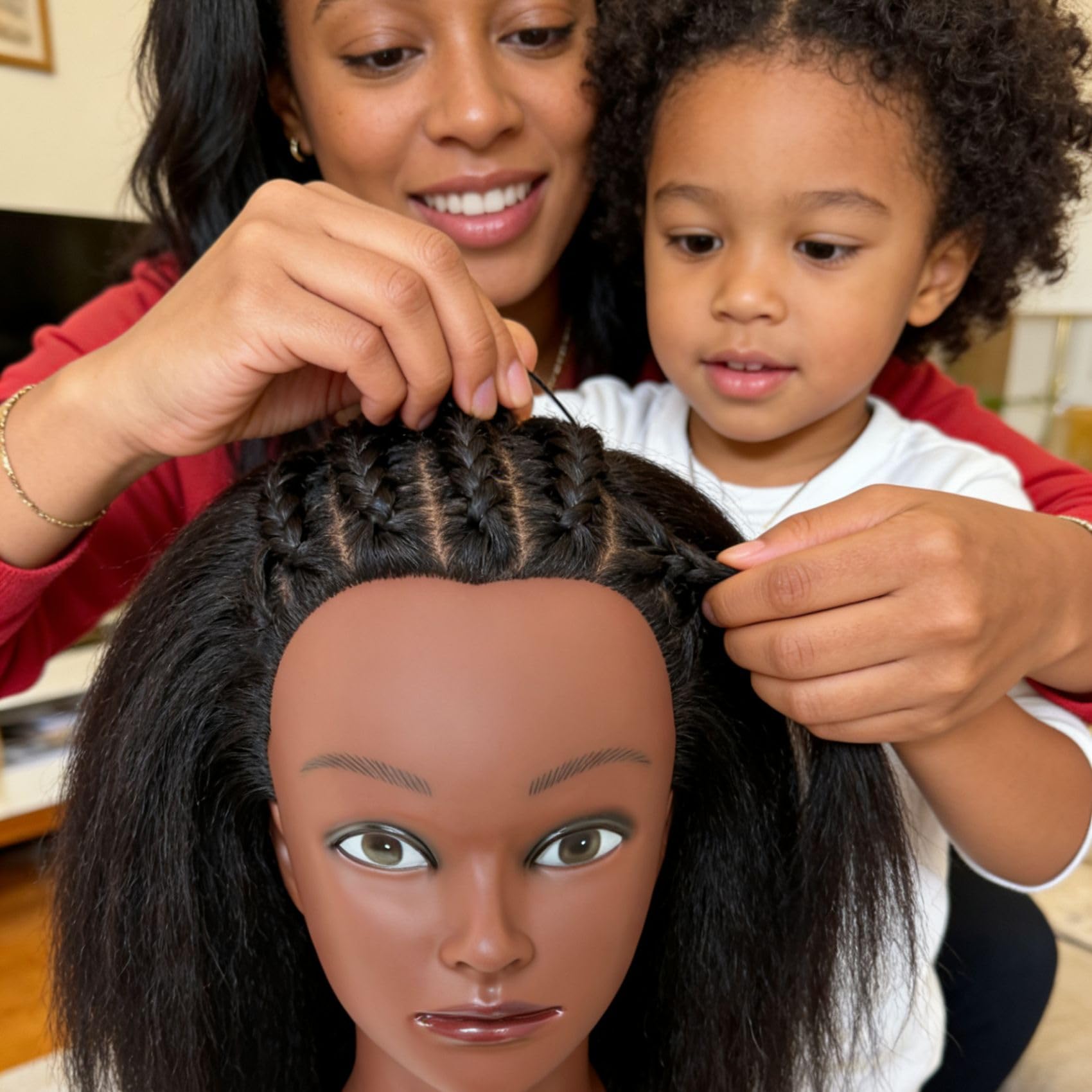 Black 16" Black Mannequin Head for Braiding Practice, Mannequin Head with 100% Real Hair Cosmetology Training Doll Head for Hair Styling Kids