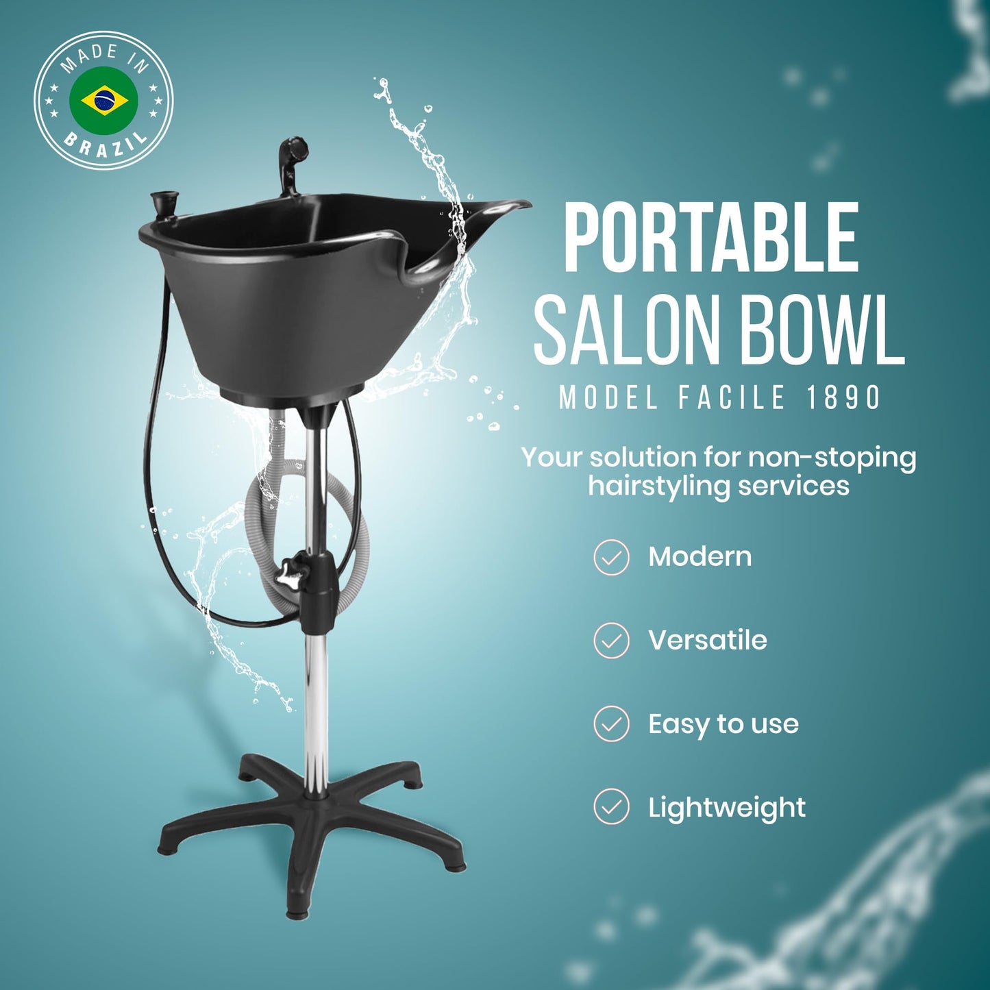 Cadet Blue Dompel Portable Shampoo Bowl – Washing Unit & Hair Sink for Salons, Home Care, Seniors & Disabled – Chrome Steel Structure, Adjustable Height, 22L Capacity