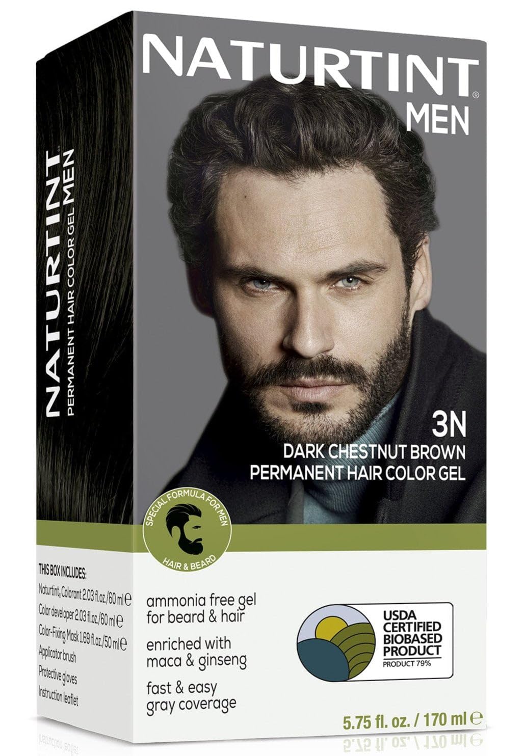 Black Naturtint Mens Permanent Hair Color for Hair Beard and Mustache (3N Dark Chestnut Brown)