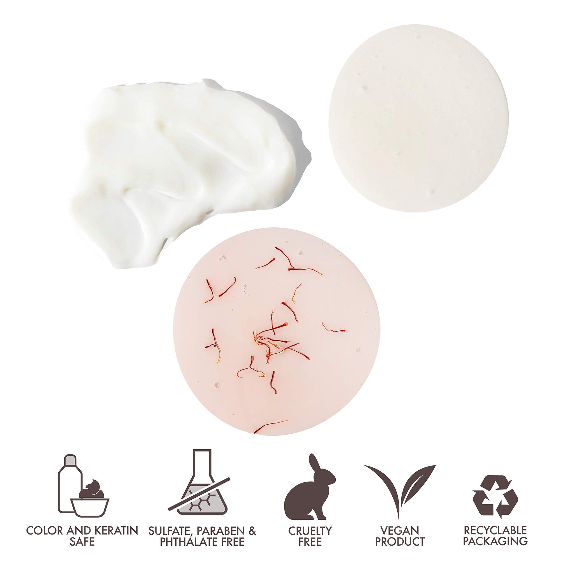 White Smoke Joon Moisturizing Trio Set | 1.1oz Saffron Hair Elixir, 10.1oz Saffron Rose Shampoo and Conditioner