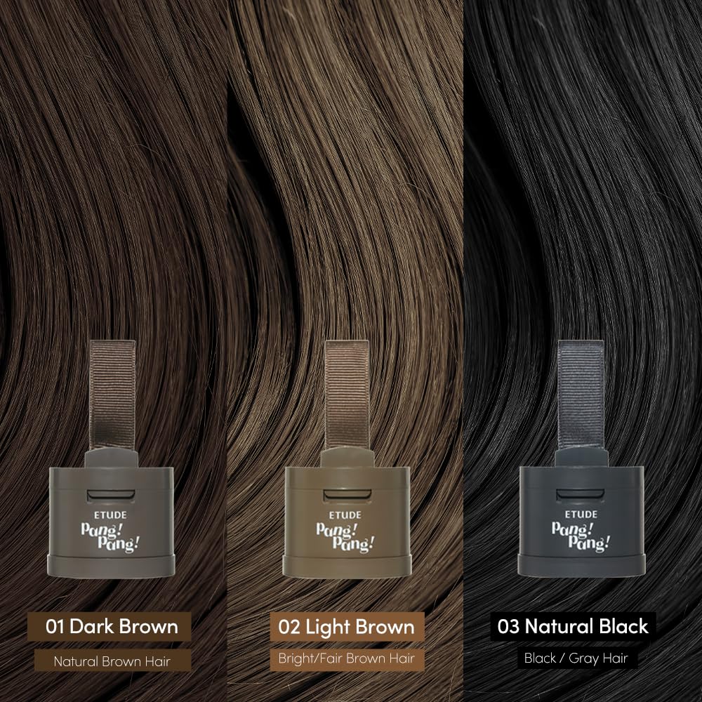 Black ETUDE Hair Pang Pang hairline powder Root Touch Up Hair Color, Waterproof, For Facial Makeup, Hairline and Thin Hair - Natural Black