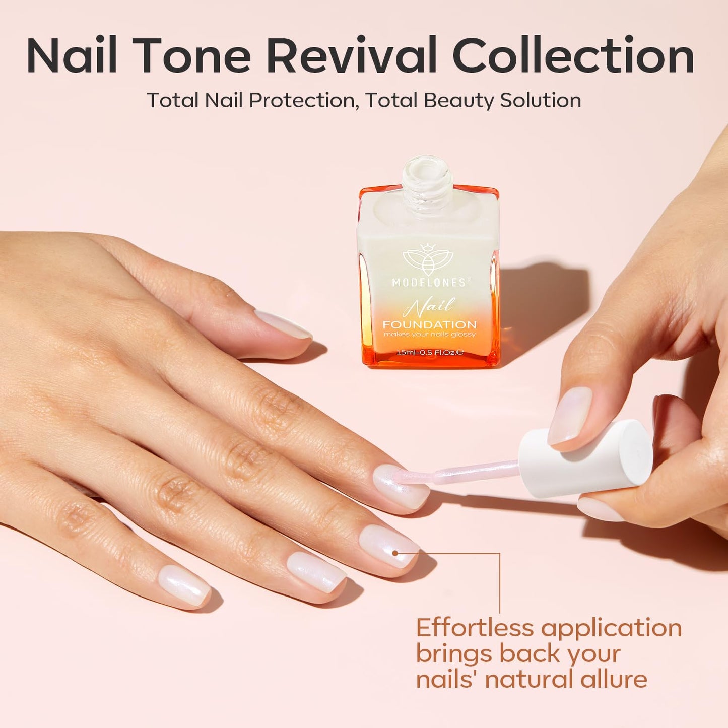Misty Rose modelones Nail Strengthener, Milky White Nail Polish Nail Repair for Damaged Nails Hardener Air Dry Nail Growth Polish Natural Nail Concealer Foundation Gifts for Women 15ml