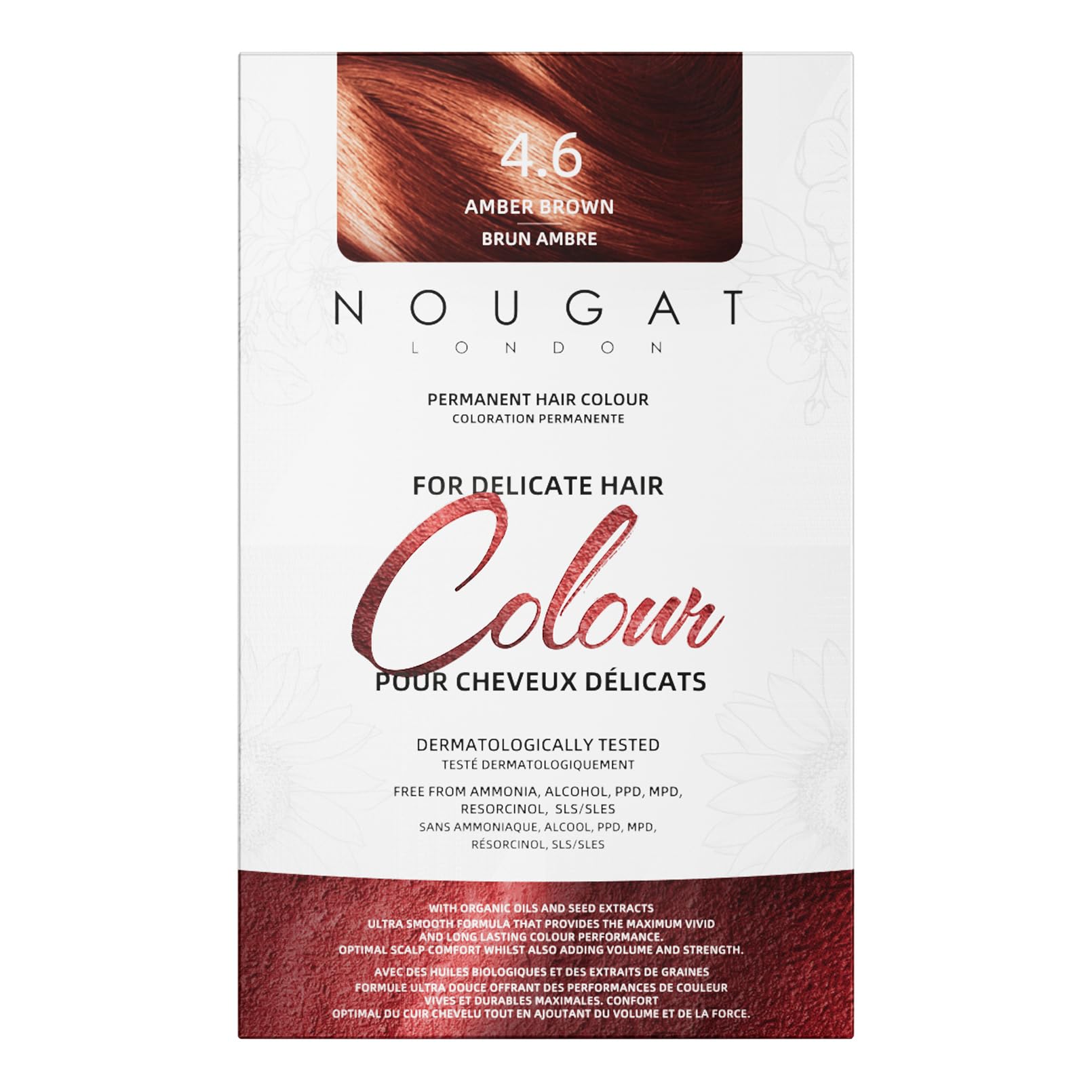 Lavender NOUGAT Amber Brown Permanent Hair Color Kit - 100% Gray Coverage, Ammonia Free & PPD Free for Sensitive Scalp - 3-in-1 Color, Repair & Nourish System with Anti-Aging Hair Mask & Essence