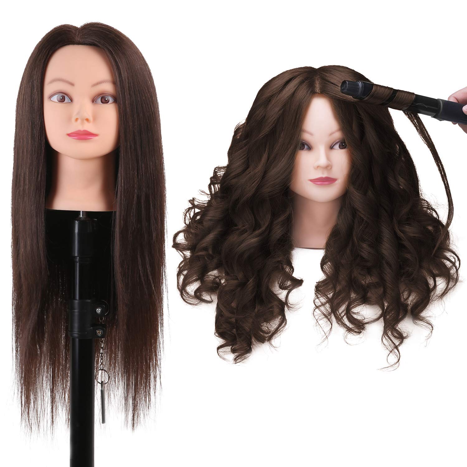 White Smoke Armmu Mannequin Head with Hair 80% Human Hair Doll Head 26"-28" Hairdresser Practice Training Head Cosmetology Manikin with 9 Tools and Clamp - #4 Brown