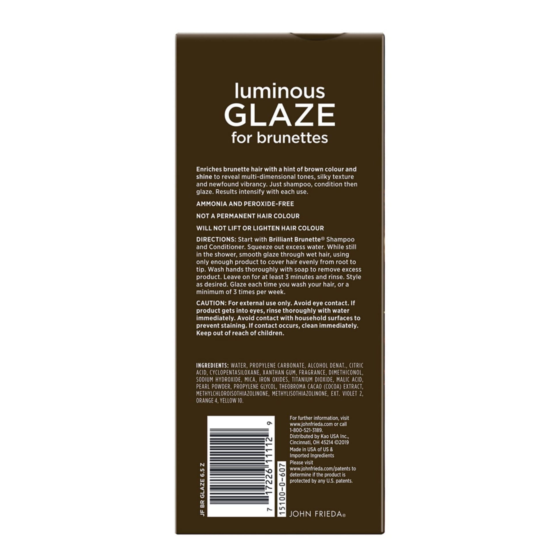Dark Slate Gray John Frieda Brilliant Brunette Luminous Glaze, Hair Gloss Enhances Rich Color and Boosts Shine for Silky Brunette Hair, Enhances While Mending Damaged Hair Surfaces, 6.5 Oz