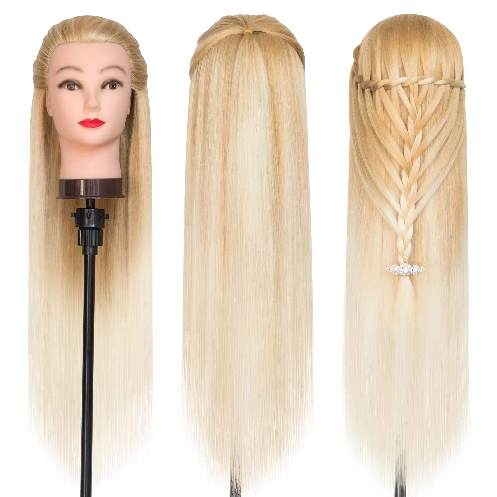 White Smoke DANSEE 28" Mannequin Head Synthetic Hair Hairdresser Training Manikin Cosmetology Doll Head Blonde with DIY Braiding Set+ Free Table Clamp(27-613)