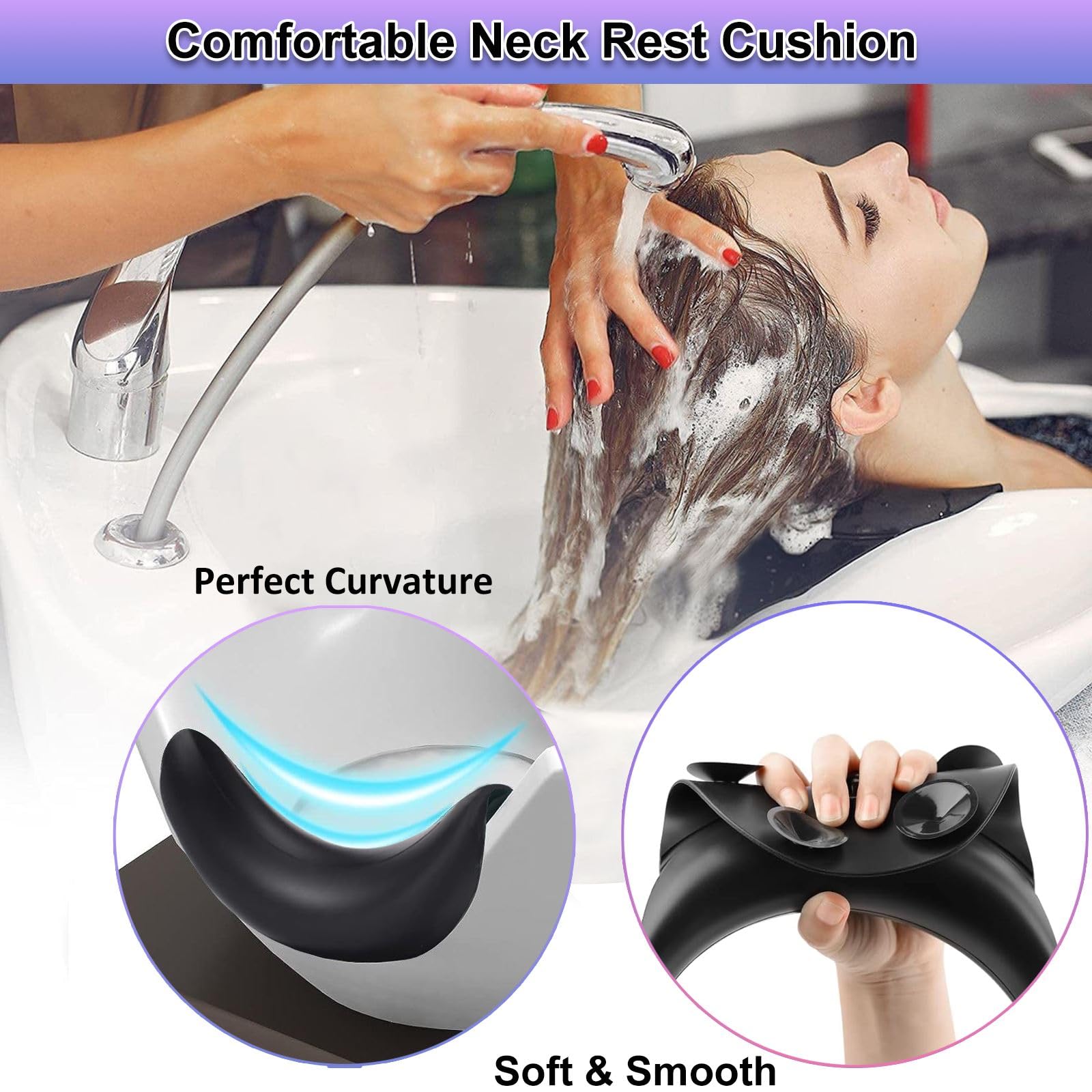 White Smoke Shampoo Bowl Neck Rest for Sink, Silicone Neck Rest Cushion with Suction Cup, Non-Slip Hair Washing Sink Neck Support for Wash Basin with Hair Dye Gloves