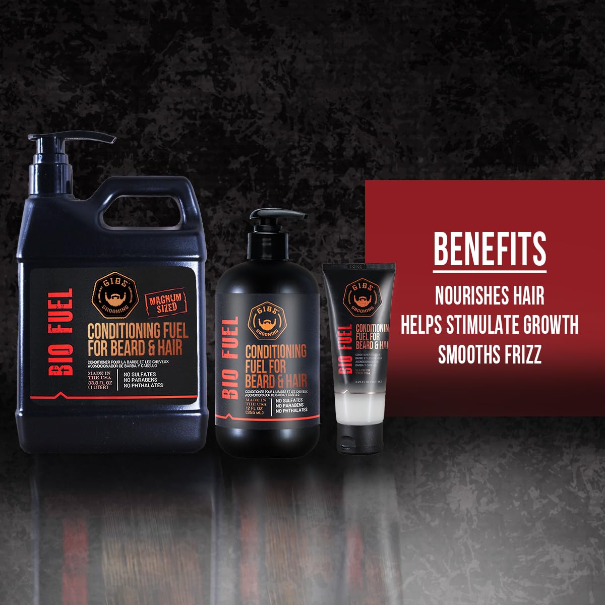 Black GIBS Grooming Bio Fuel - Conditioning Fuel for Beard & Hair Growth (3.25 oz) Mango Butter, Saw Palmetto, Dragon's Blood - Caffeine & Biotin - Hair Conditioner & Beard Conditioner for Men - Made in USA