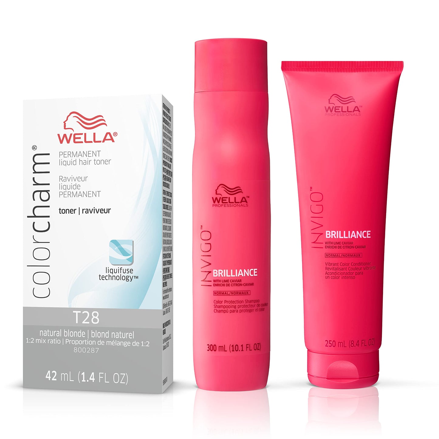 White Smoke WELLA Color Charm Invigo Brilliance Color Protection Shampoo & Conditioner, For Fine Hair + Hair Toner, Neutralize Brass, T28 Natural Blonde