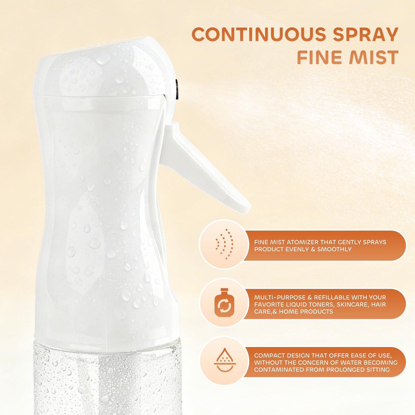 Antique White AMOMELA 2Pcs Continuous Spray Bottle For Hair,Ultra Fine Refillable Water Mister for Hair Styling, Plants, Cleaning, Salon, Misting & Skin Care（200ml/6.8oz Clear） (200ML 2PACK)