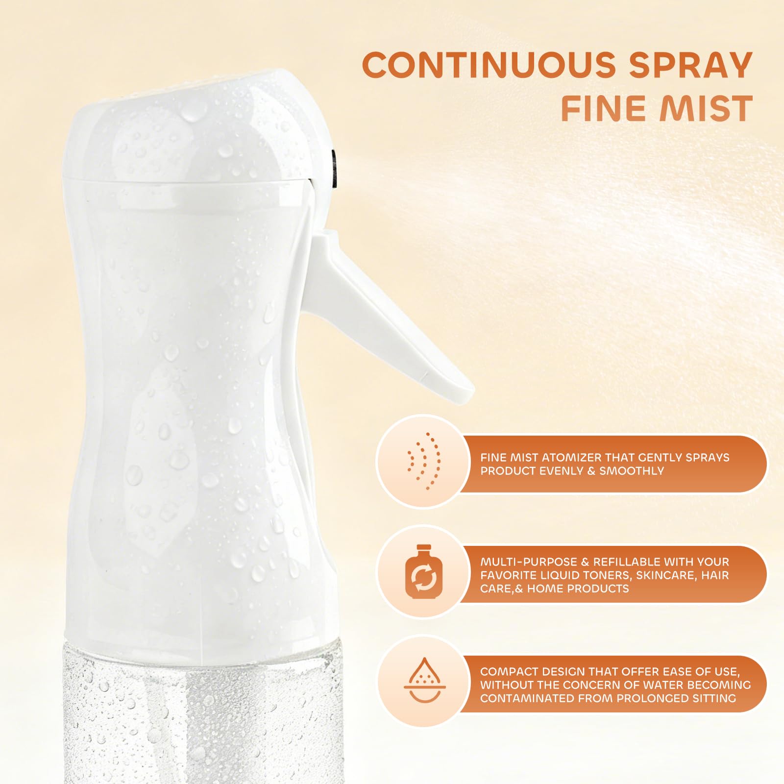 Antique White AMOMELA 2Pcs Continuous Spray Bottle For Hair,Ultra Fine Refillable Water Mister for Hair Styling, Plants, Cleaning, Salon, Misting & Skin Care（200ml/6.8oz Clear） (200ML 2PACK)