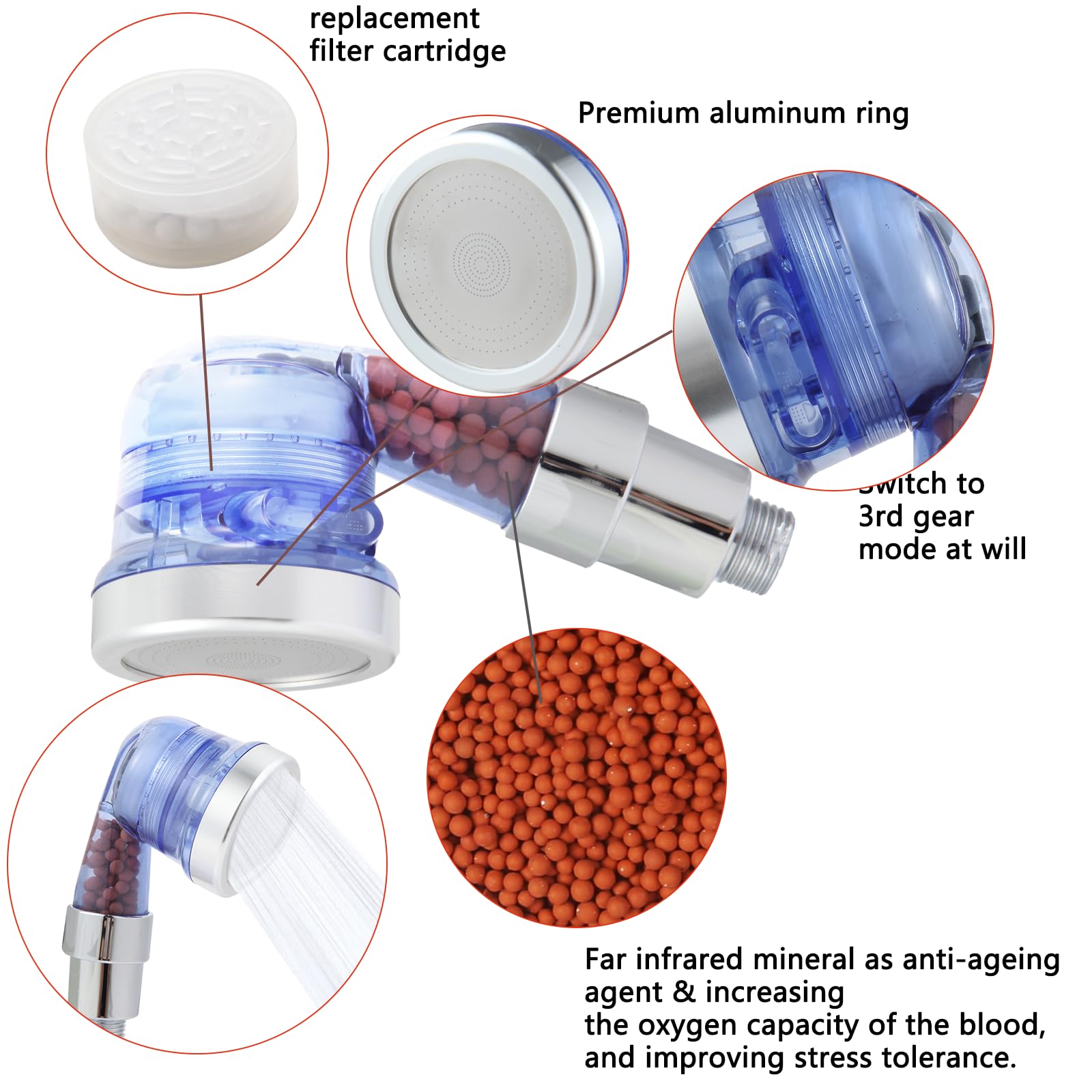 White Smoke Socila Blue Sprayer Head 3 Function With Filter For Shampoo Bowl, High Pressure And Water Saving, Filter For Dry & Frizz Hair