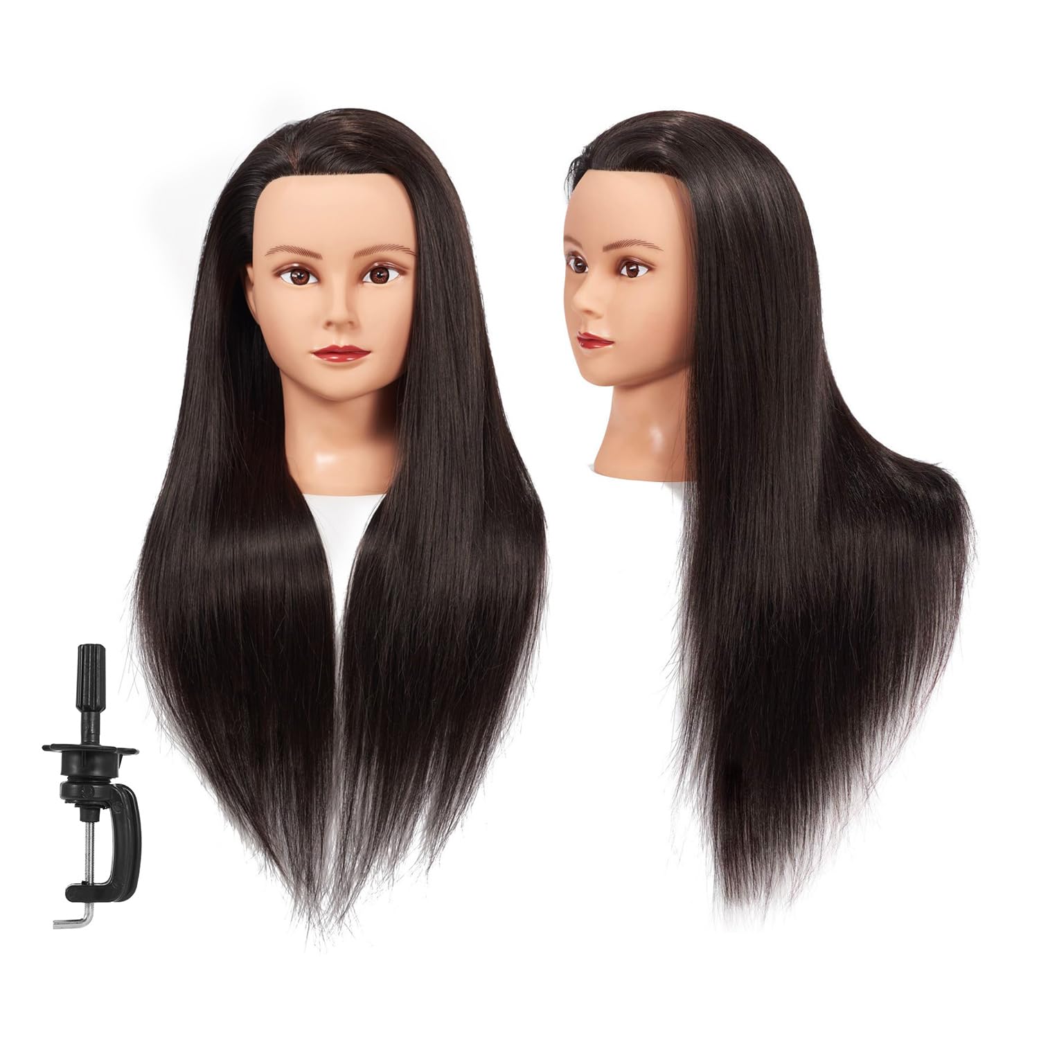 White Smoke Headstar Mannequin Head 26-28" Synthetic Fiber Manikin Head Hairdresser Styling Training Head Training Model Cosmetology Doll Head Hair for Practice Cutting Braiding with Free Clamp Stand 7E6606LB0220