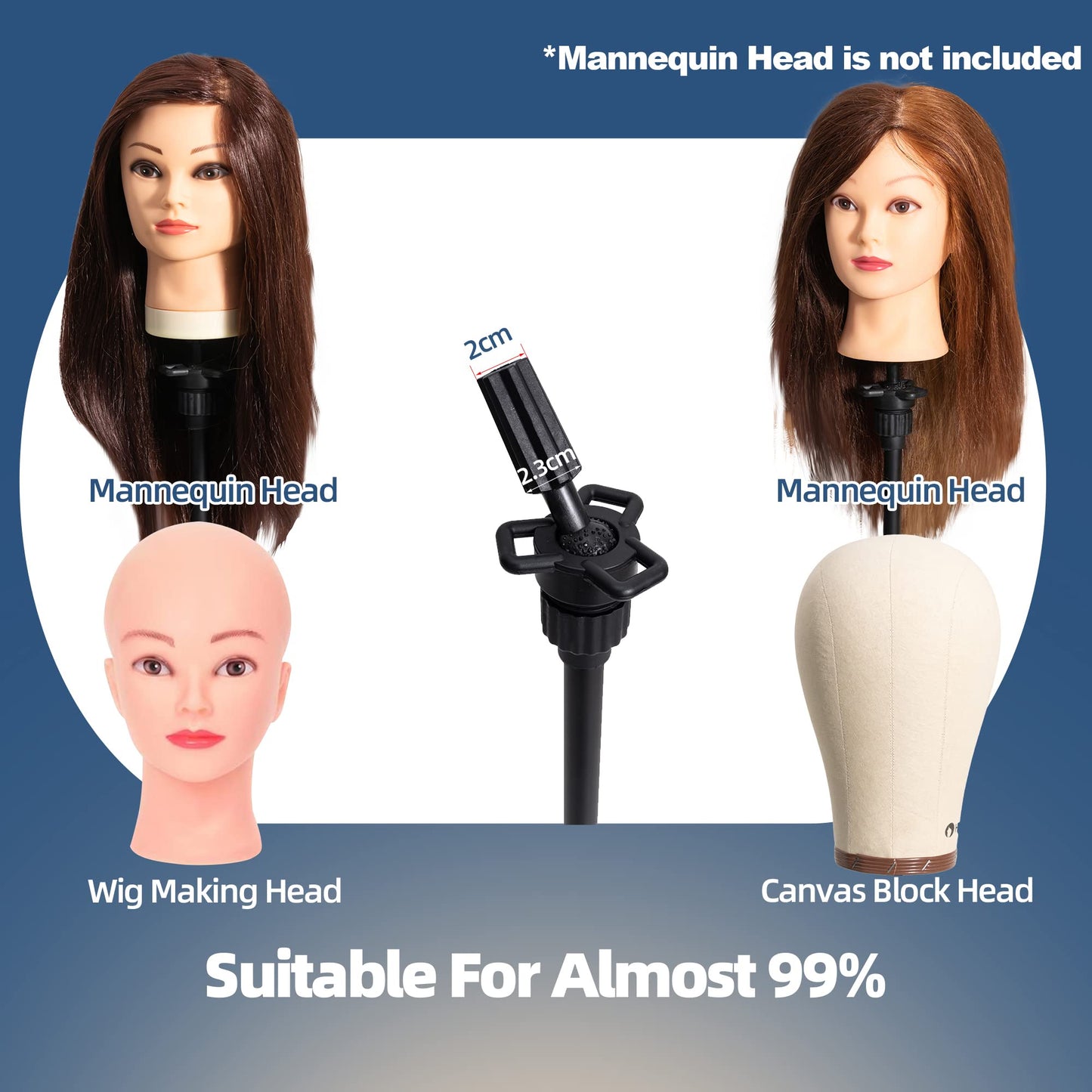 White Smoke Goodofferplace Tall Wig Tripod Stand,Metal Mannequin Head Stand Adjustable for Mannequin Head,Training Canvas Block Head,for Styling,Wig Making Displaywith Carrying Bag,30 Pcs T-Pins(35.4-52.4 Inch)