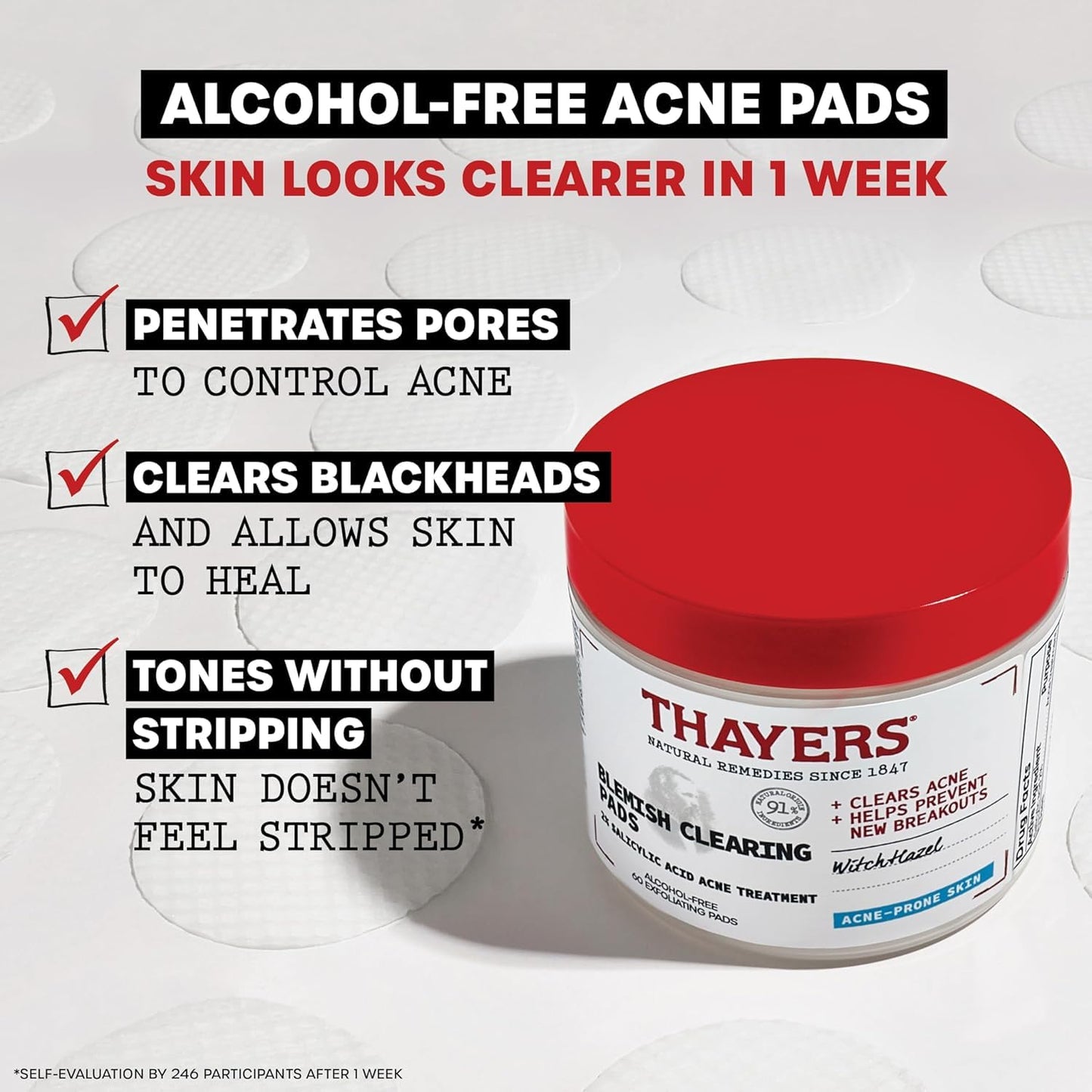 Lavender Thayers Blemish Clearing Acne Pads, Salicylic Acid Acne Treatment, Pore Reducing, Exfoliating, and Soothing Toner Pads, 60 Ct + Invisible S.O.S Hydrocolloid Acne Pimple Patch, Ultra-Thin, 22 Patches