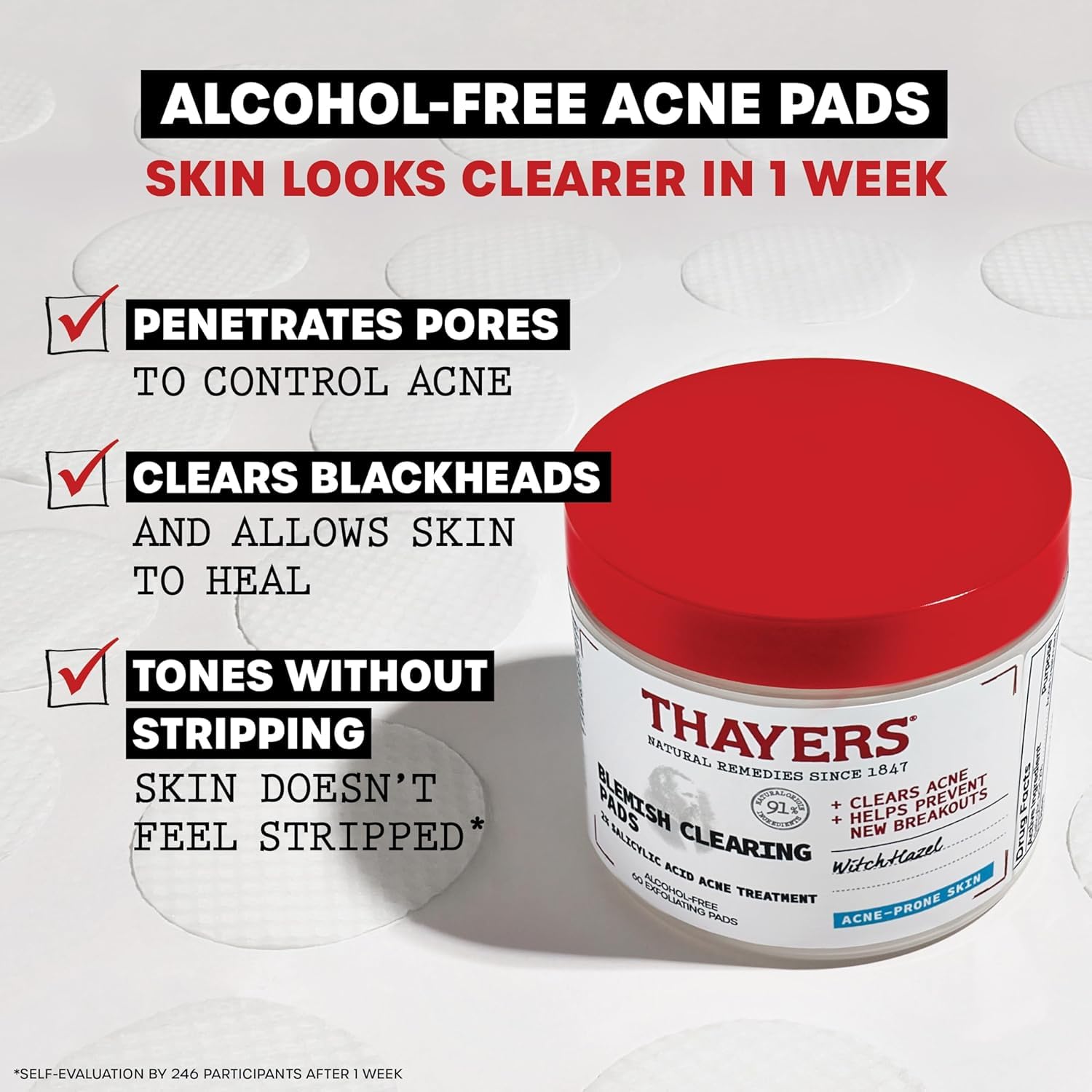 Lavender Thayers Blemish Clearing Acne Pads, Salicylic Acid Acne Treatment, Pore Reducing, Exfoliating, and Soothing Toner Pads, 60 Ct + Invisible S.O.S Hydrocolloid Acne Pimple Patch, Ultra-Thin, 22 Patches