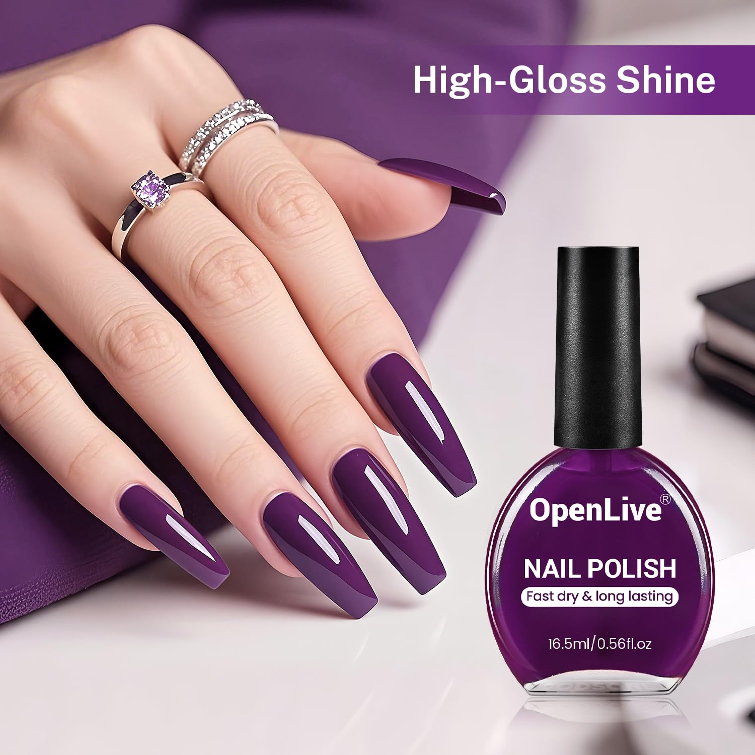 Light Gray OpenLive 16.5ml Purple Nail Polish Large Volume Quick Drying Nail Polish, Fast Drying and Long Lasting Color Nail Art DIY Home Manicure Gift for Women