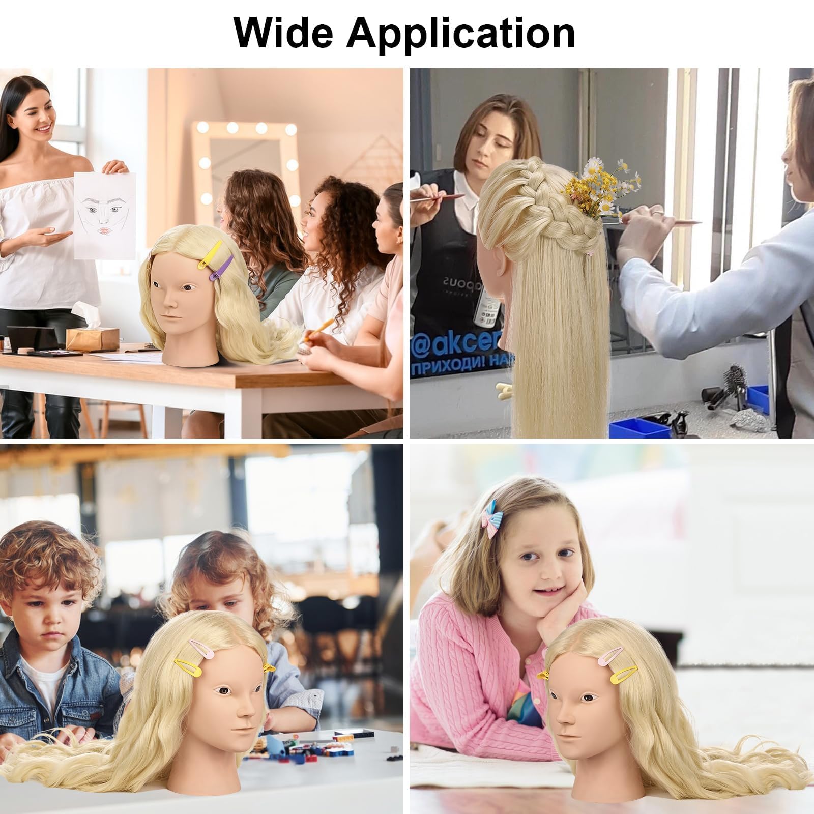 White Smoke 26"-28" Mannequin Head with 80% Real Hair– Cosmetology Training Doll Head for Hair Styling, Braiding & Makeup Practice – No Makeup