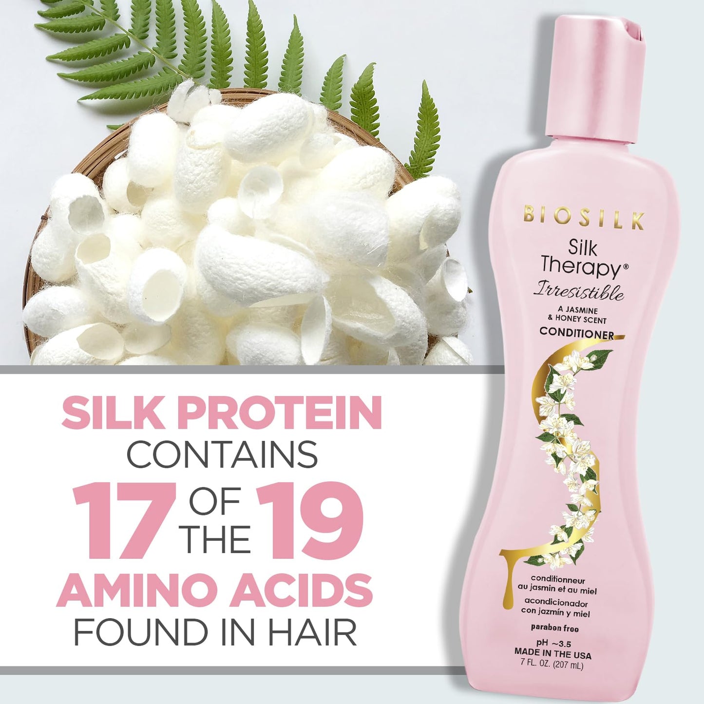 White Smoke BioSilk Irresistible Collection Silk Therapy Conditioner, Moisturizes & Conditions Hair, Jasmine & Honey Scent, Sulfate, Paraben, & Cruelty-Free, 7 Oz