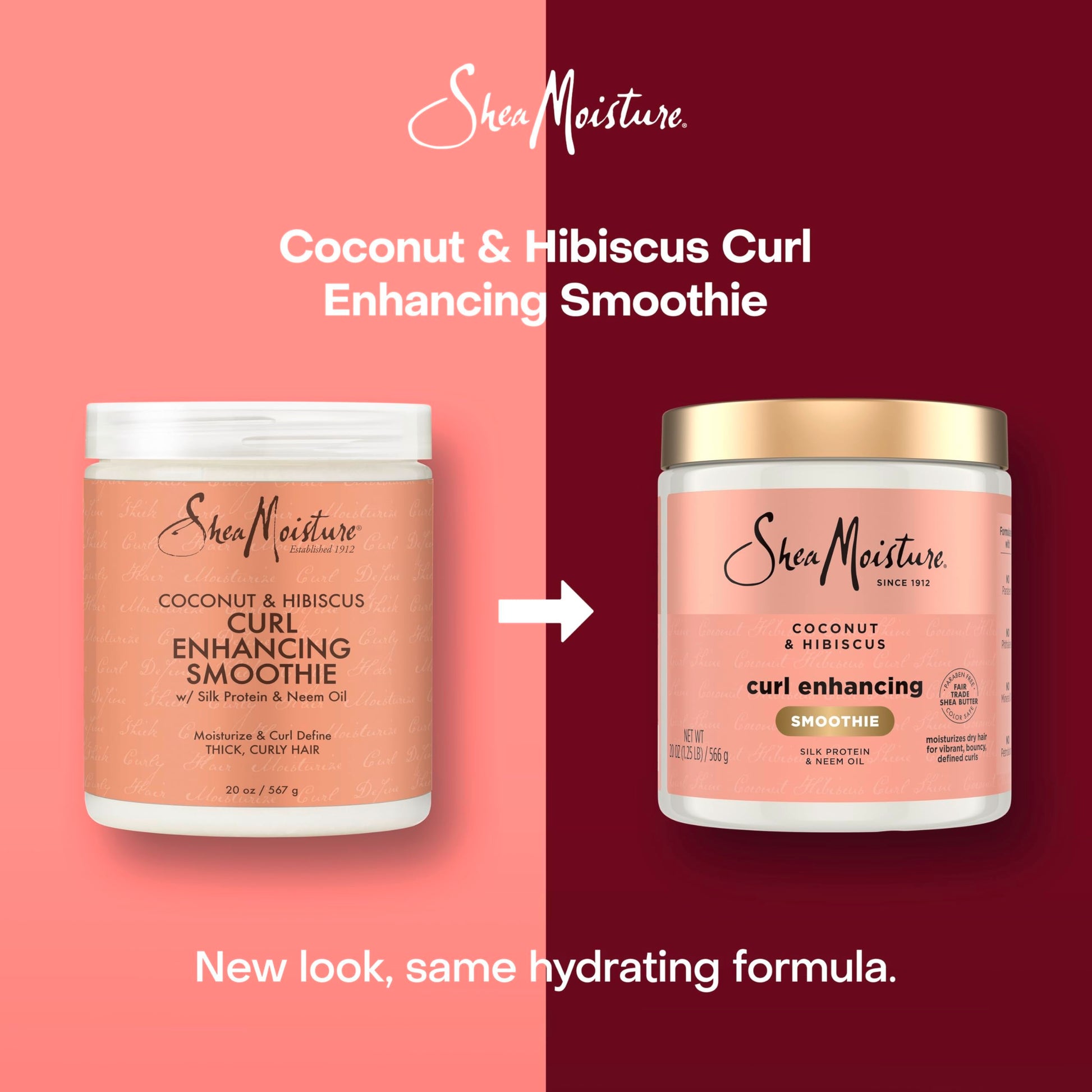 Dark Red SheaMoisture Curl Enhancing Smoothie Hair Cream Coconut and Hibiscus for Thick, Curly Hair Sulfate Free and Paraben Free Curl Cream 20 oz