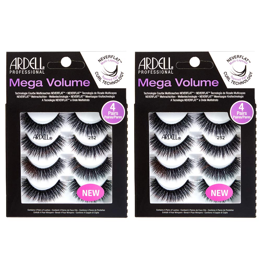 White Smoke Ardell Natural Look Mega Volume, 252 - Full Volume, Long-Lasting Fake Lashes for Flawless Look, 4 Pairs