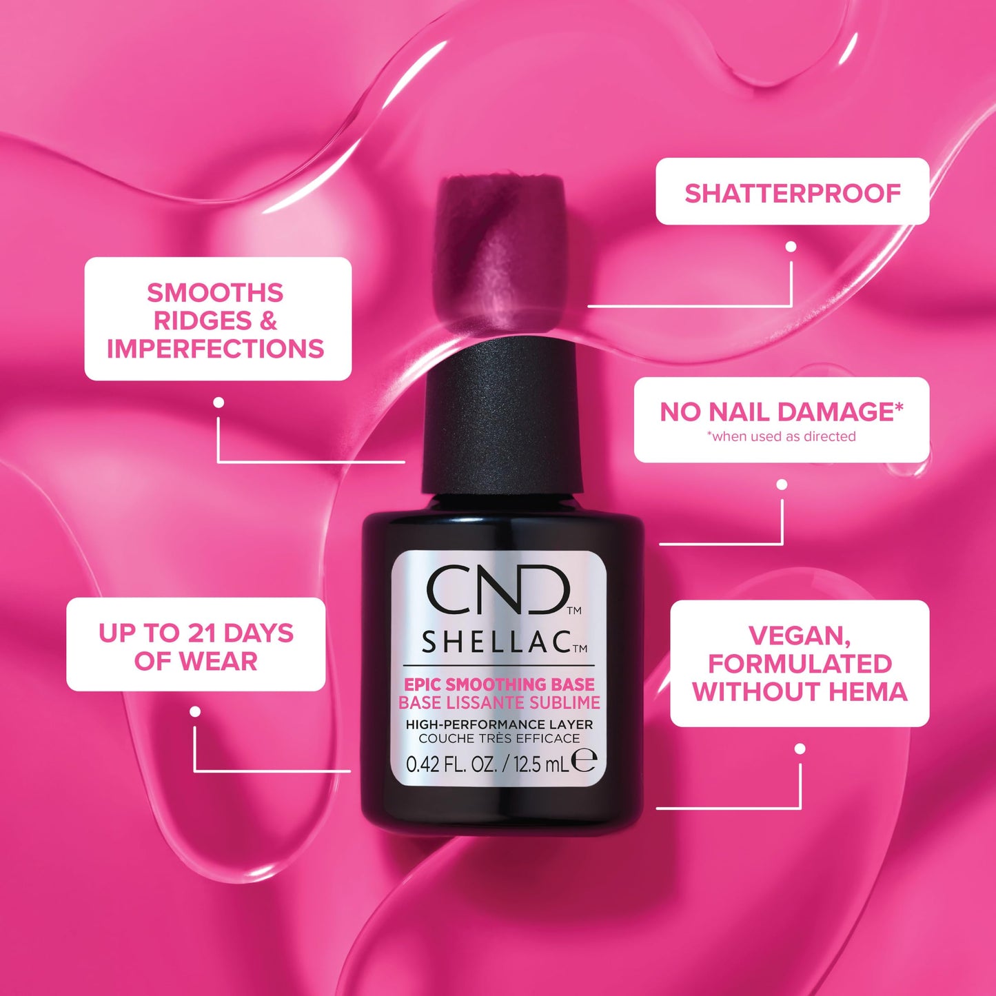 Pale Violet Red CND SHELLAC Epic Smoothing Gel Nail Base Coat, Strengthening Formula for Long Lasting Wear, 10x Thicker Appearance than Original, 0.42 fl oz