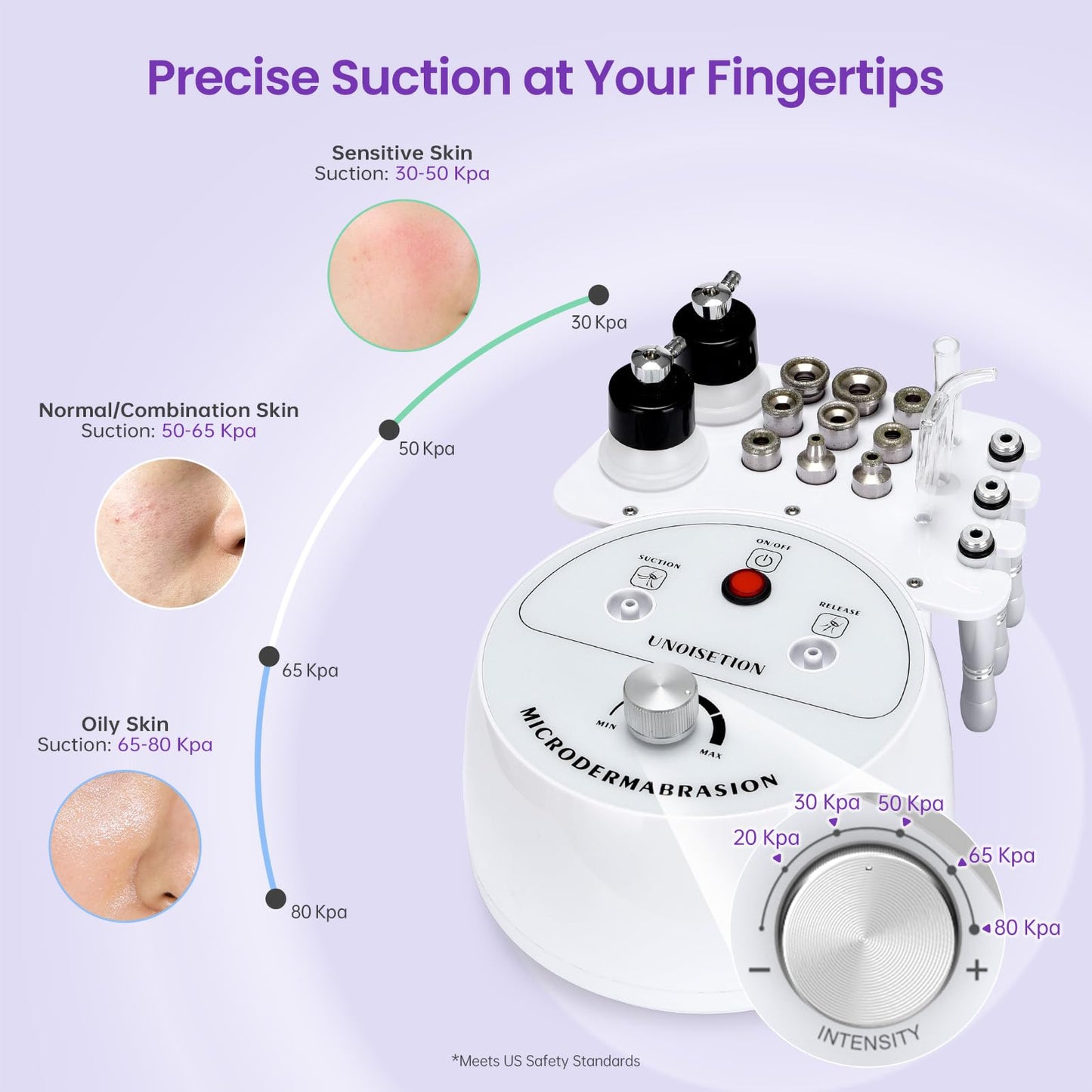 Lavender UNOISETION Diamond Microdermabrasion Machine Professional, 3 in 1 Dermabrasion Facial Peeling Skin Care Device for Salon Personal Home Use