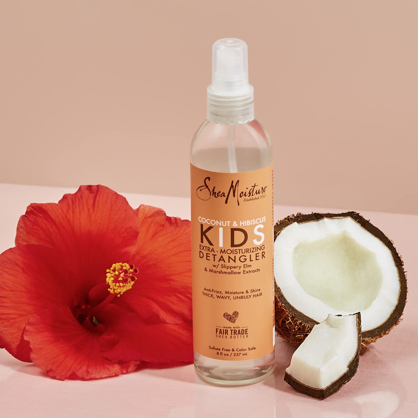 Tan SheaMoisture Kids Extra Moisturizing Detangler Coconut & Hibiscus for Curly Hair Shea Butter Hair Care Product 8 oz