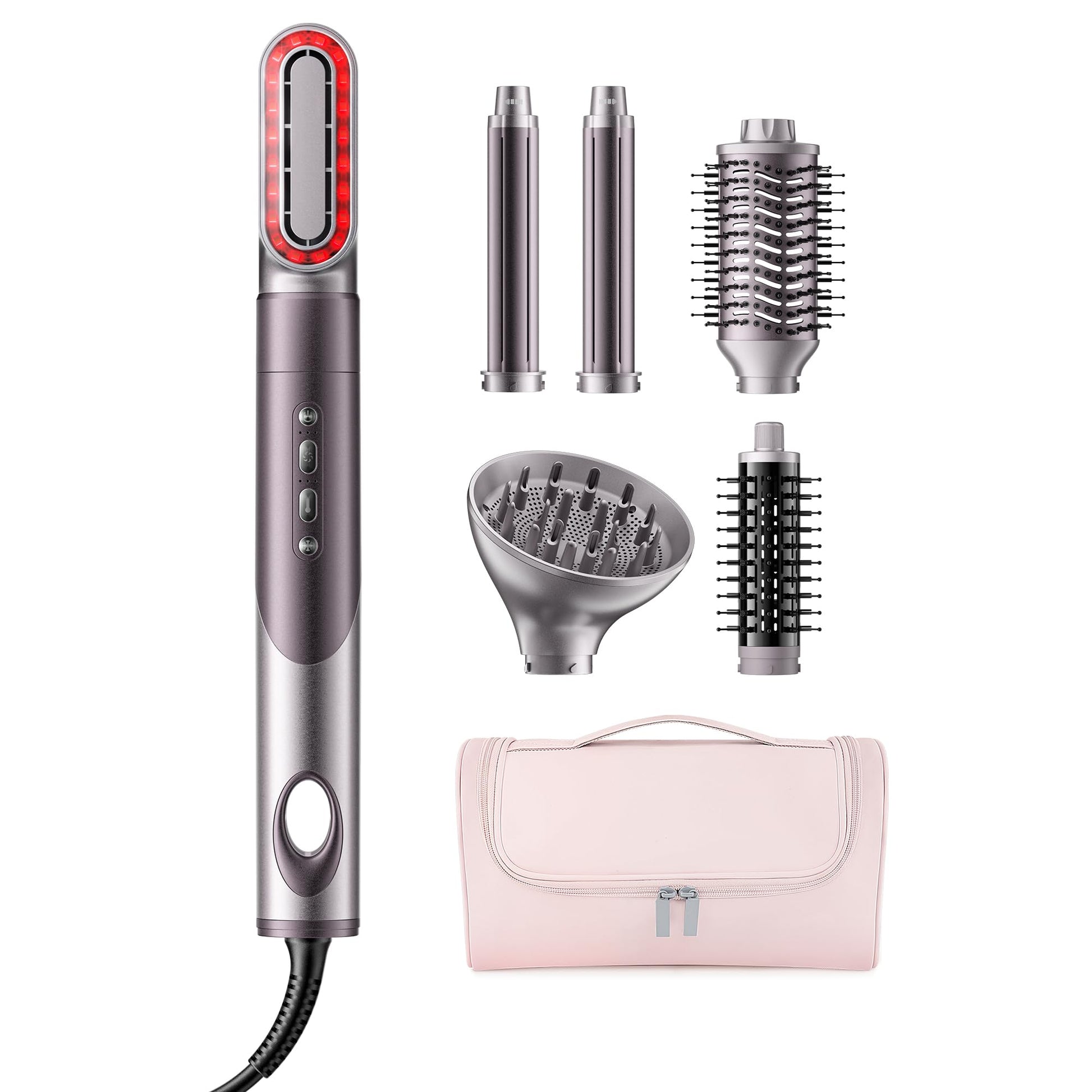 White Smoke MESCOMB Infrared 6 in 1 Hot Air Styler Wrap - Dual Voltage Hair Dryer| Fast Drying & No Heat Damage, Professional Multi-Styler for Curling, Volumizing & Smooth Straightening (110V-240V)