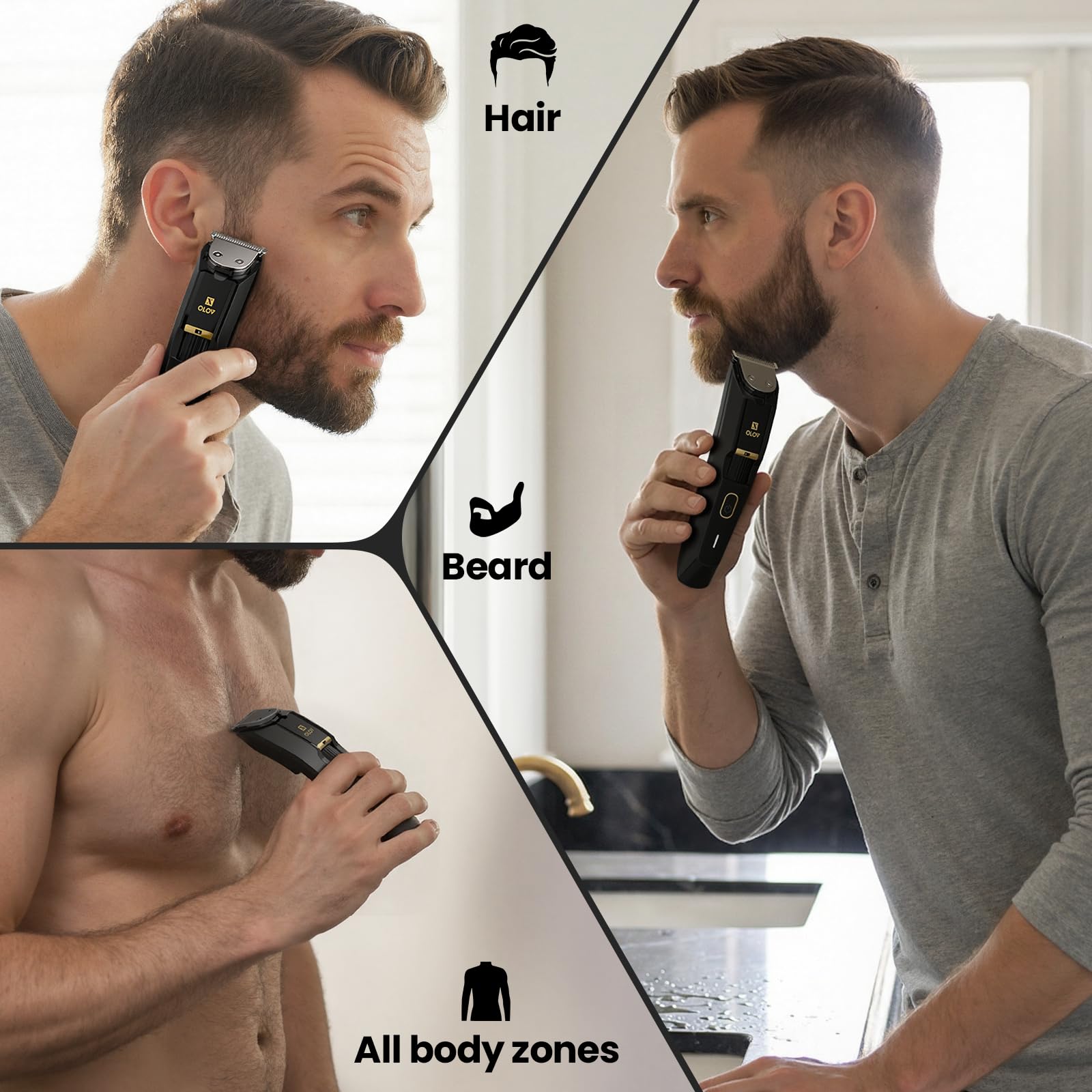 White Smoke OLOV X Men's Beard Trimmer - All-in-One Trimmer with Precision Dial - Premium Facial Hair Groomer - Adjustable 20 Length Setting, USB Recharge Dock, Cordless Waterproof Wet/Dry Clipper
