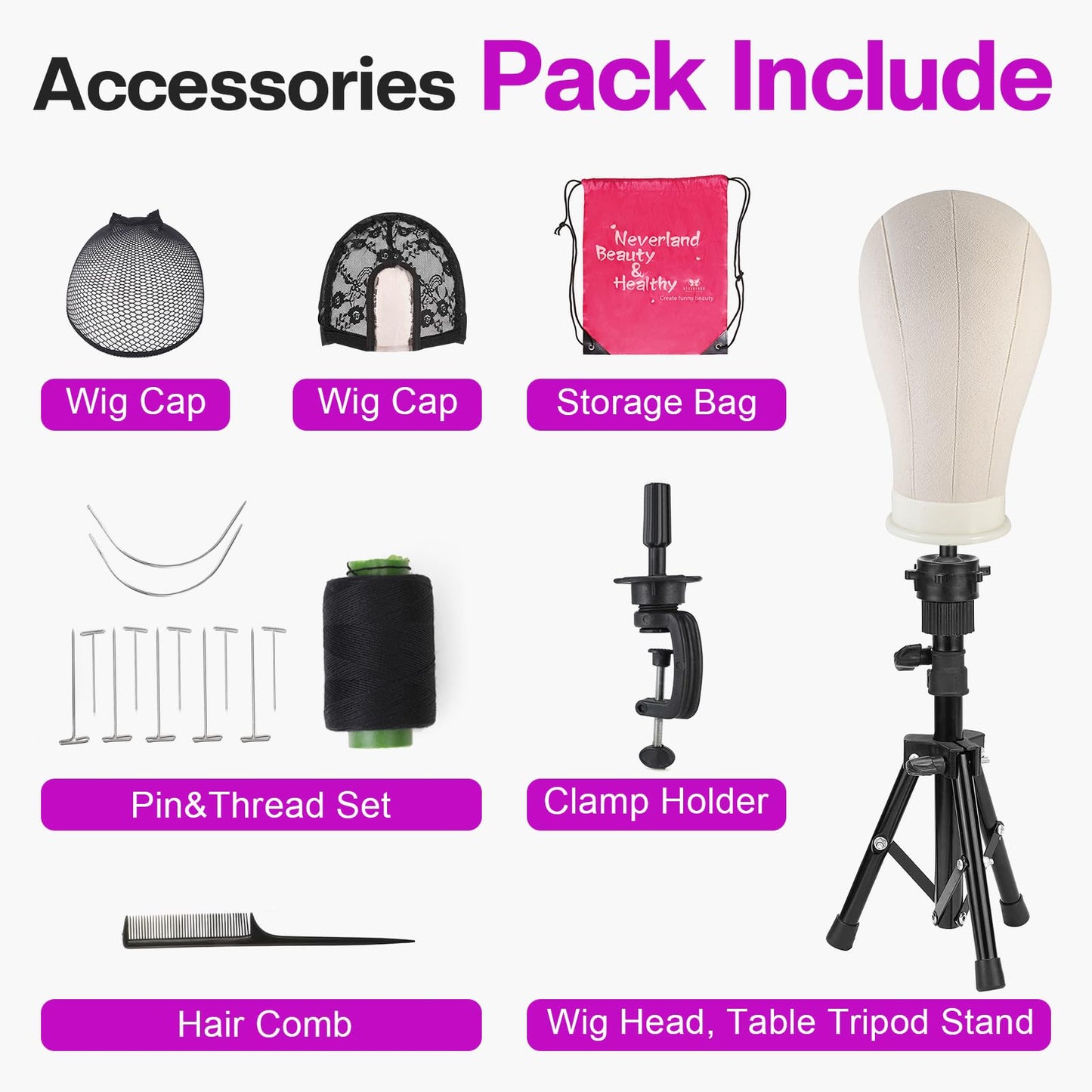 White Smoke Wig Stand - Wig Stand with Head Canvas Wig Head Mannequin Head for Heavy Wigs, Wig Head Stand Manikin Head Wig Head for Wigs Making Display Styling(Wig not included), Wig Stand Tripod Height Adjustable