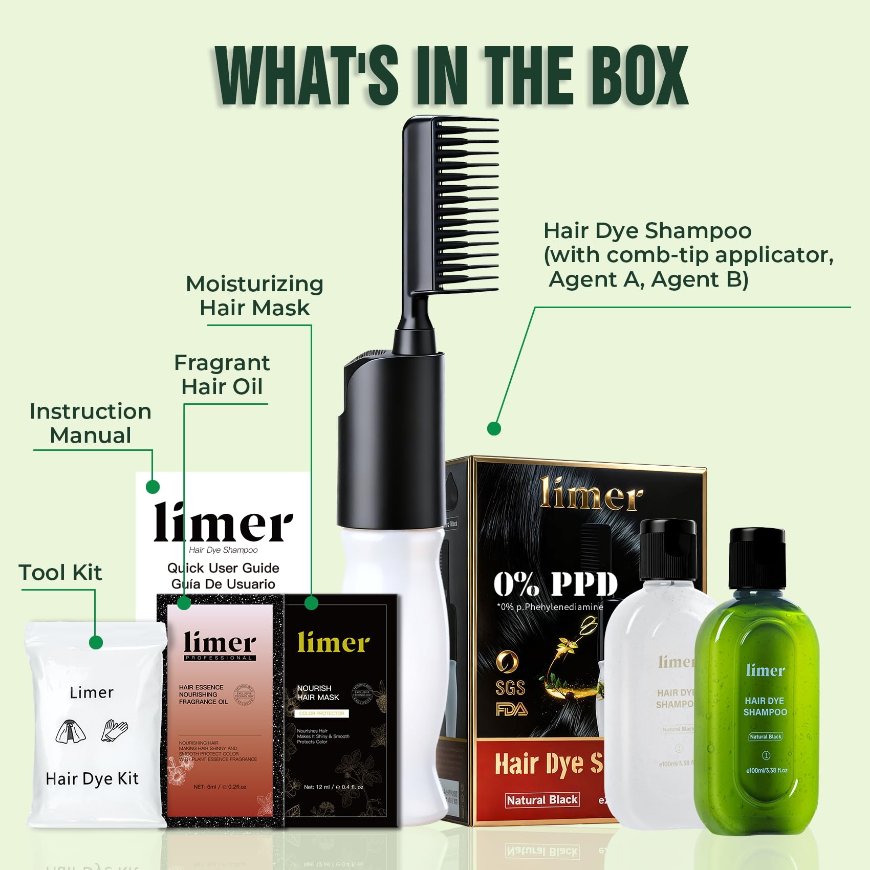 Beige Hair Dye Shampoo PPD-Free for Sensitive Scalp, Comb-In Root Touch-Up Light Brown 6 in 1 Herbal Gentle Formula Gray Coverage for Men Women, Ammonia-Free, Semi-Permanent (6.76fl oz/200ml)