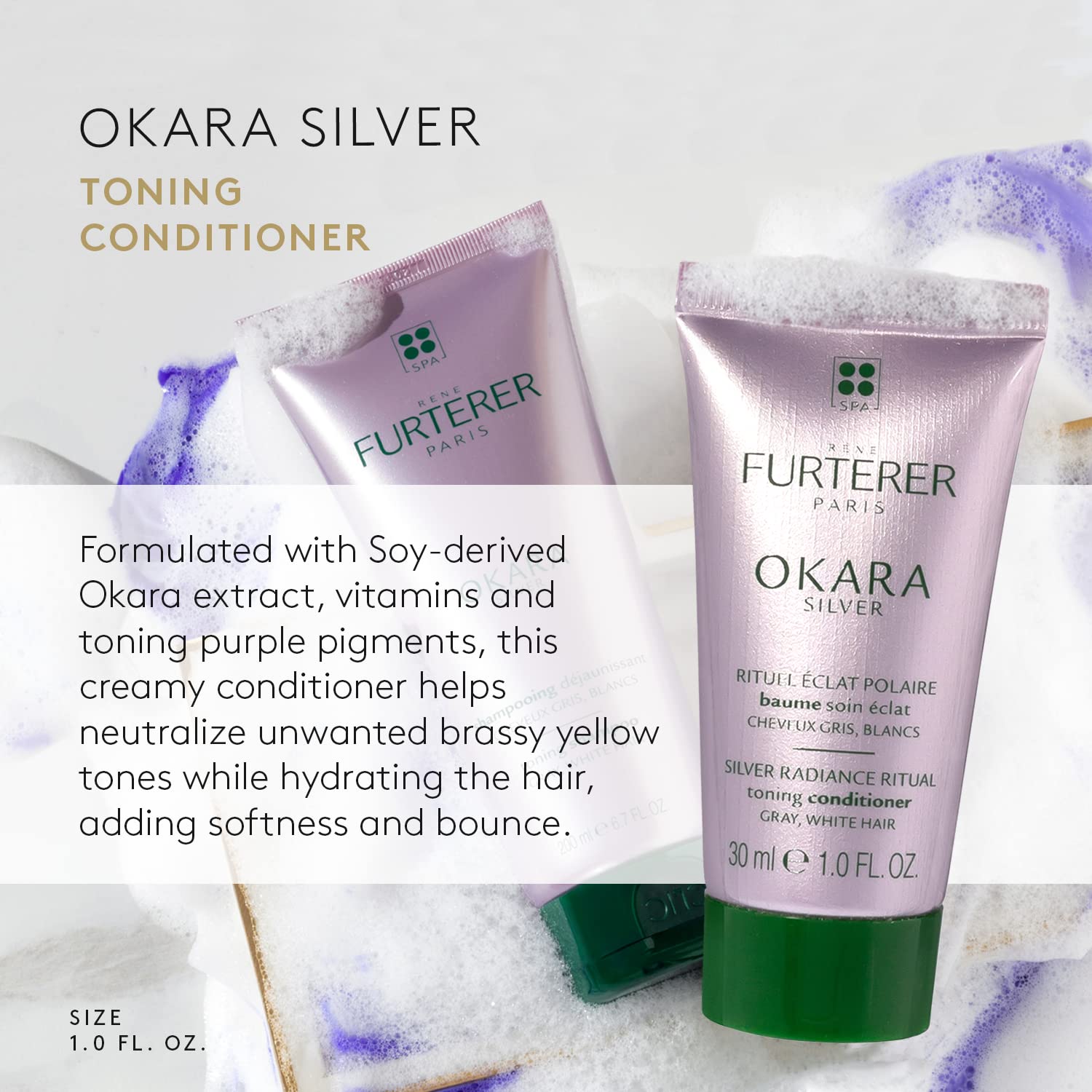 Lavender Rene Furterer OKARA SILVER Toning Conditioner - Purple Conditioner for Blonde, White, Grey & Silver Hair - Gentle