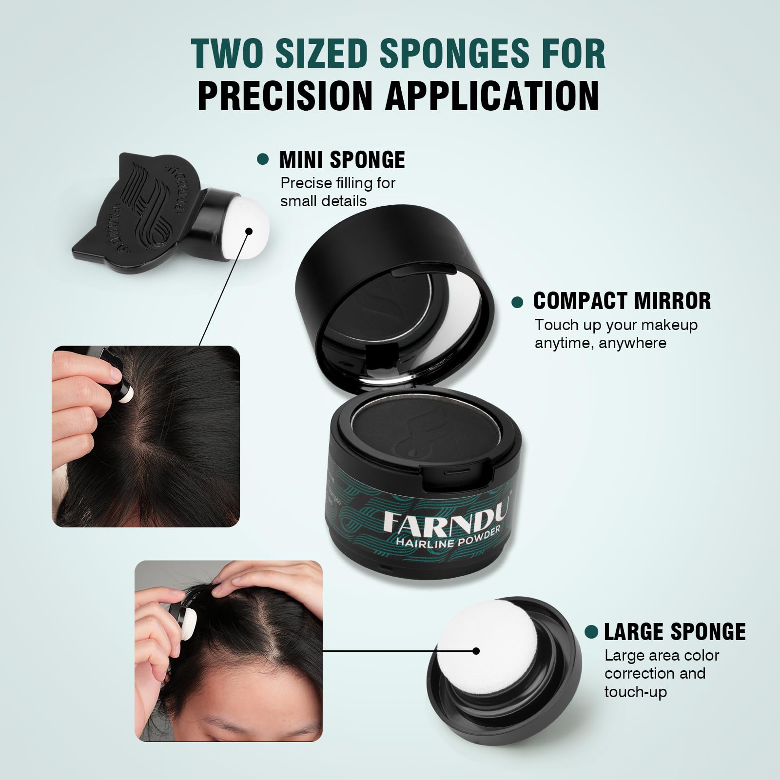 Lavender Farndu Root Touch Up Hair Color 12g, Instantly Hairline Powder, Hair Root Touch Up, Bald Spots Hair Color Concealer for Women & Men, 24-Hour Stain-Proof, 2 Refills, Waterproof, Sweatproof, Black