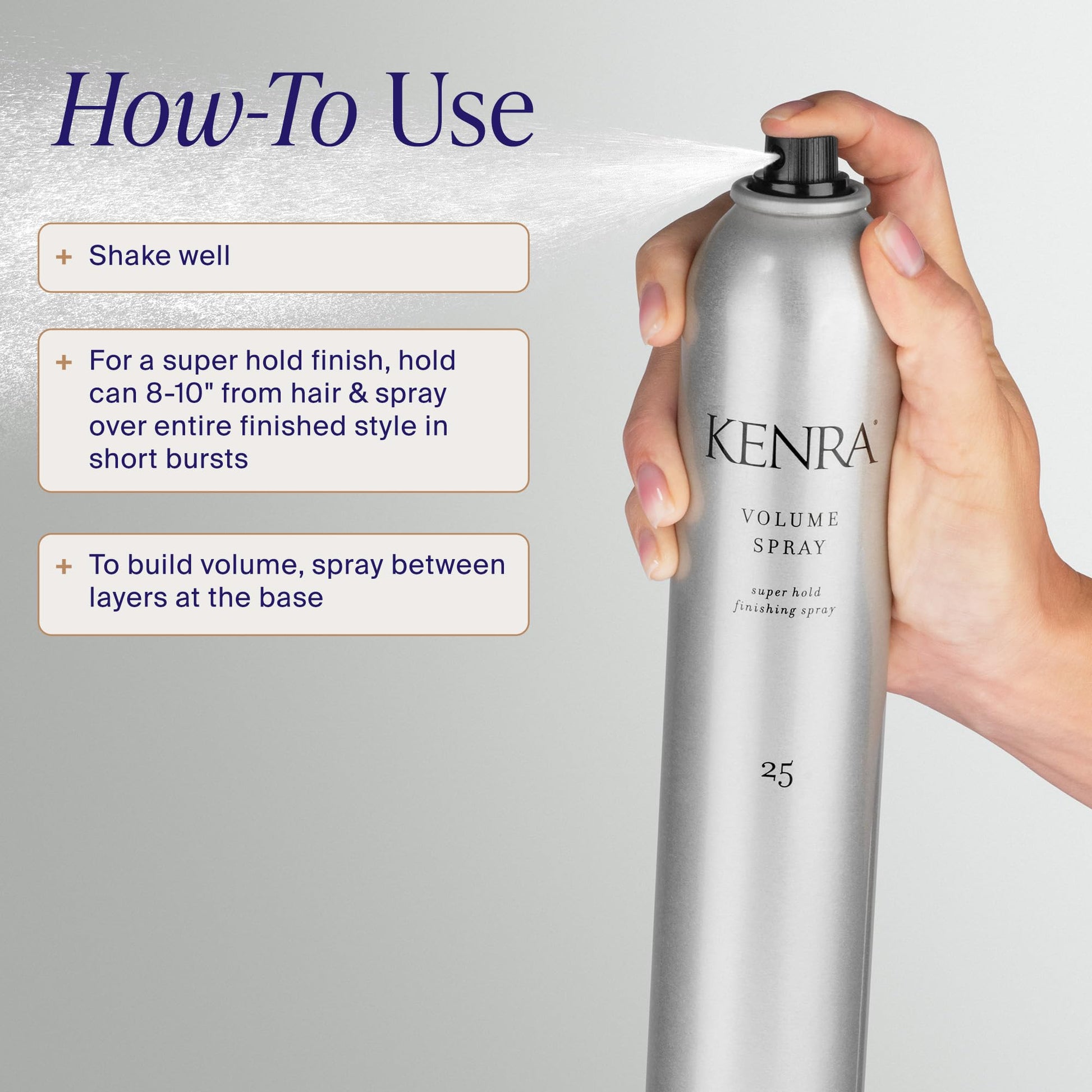 Light Gray Kenra Professional Volume Spray 25 50% | Super Hold Finishing & Styling Hairspray | Flake-free & Fast-drying | Wind & Humidity Resistance | All Hair Types | 10 oz