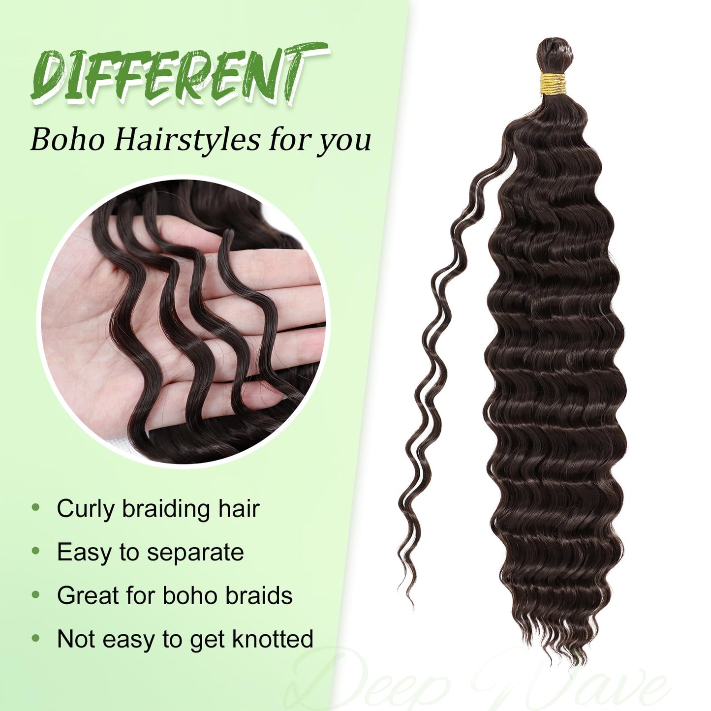 White Smoke Eerya Long Curly Braiding Hair 24 Inch 2 Packs Deep Ocean Wave Crochet Hair for Black Women Deep Wave Braiding Hair for Boho Braids（24 inch, #4）
