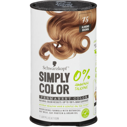 Lavender Schwarzkopf Simply Color Permanent Hair Dye, 7.5 Almond Brown, Long-Lasting with Nourishing Ingredients, No Ammonia or Silicone, All Hair Types