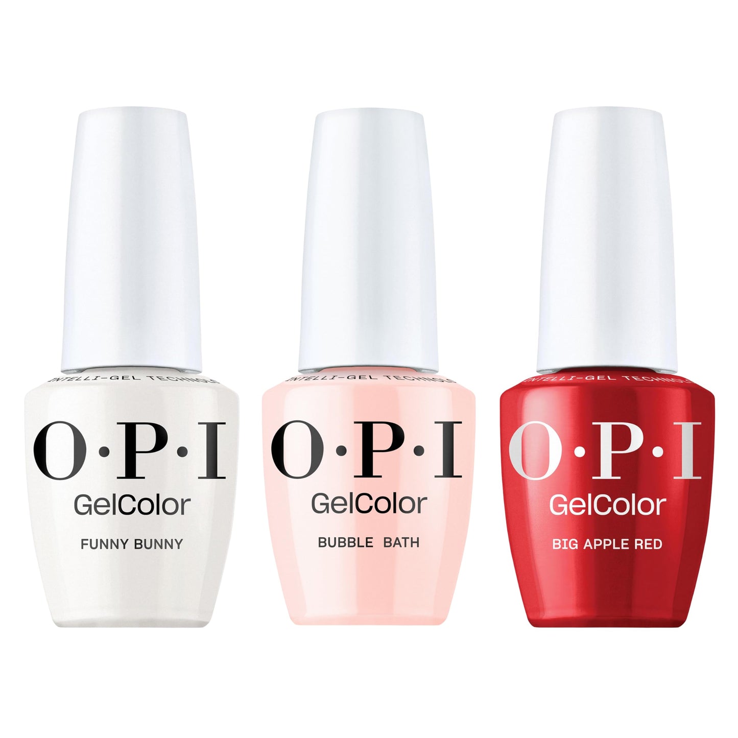White Smoke OPI GelColor Iconic Shades Gel Nail Polish Trio Bundle | Funny Bunny, Sheer Soft White + Bubble Bath, Sheer Nude Pink + Big Apple Red, Opaque Bright Red Crème UV Cure Gel Nail Polish Colors