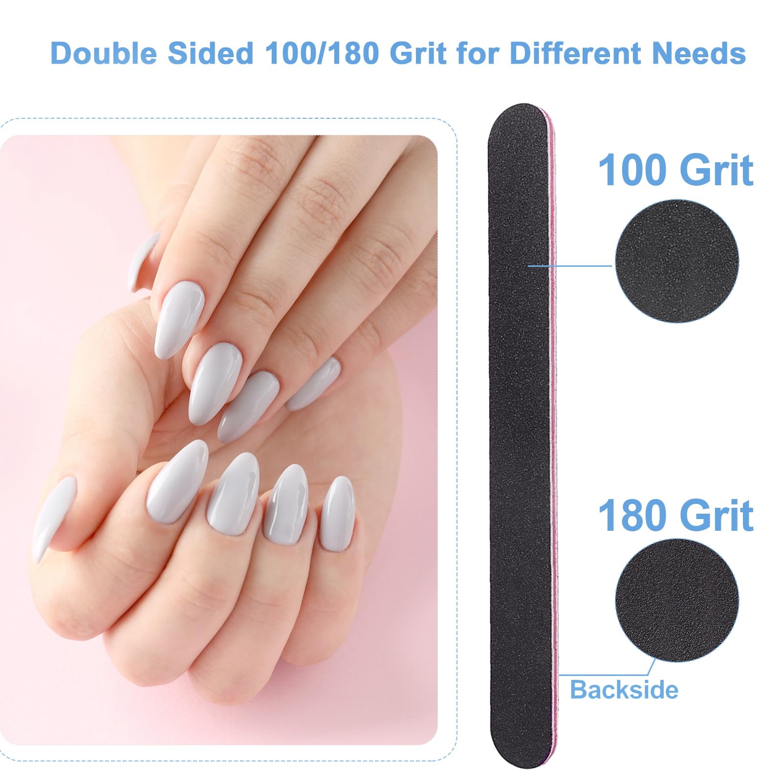 White Smoke Nail File and Buffer Set, 4 Way Nail Buffers Shine Kit Professional Nail Files for Natural Nails Manicure Filer Filing Polishing Buff Nail Care Smoother Buffing Fingernail 100/120/240/600/3000 Grit