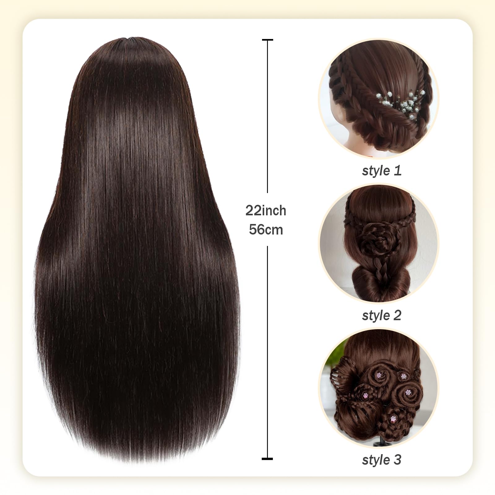 White Smoke 22" MQHIHI Mannequin Head Human Hair Cosmetology Manikin Doll Head with 80% Real Hair for Hairdresser Practice Cutting Braiding Hair Styling with Clamp Holder and Tools (Dark Brown)