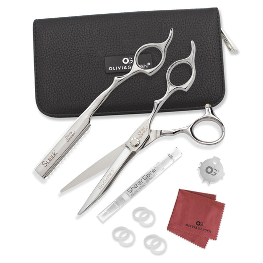 White Smoke Olivia Garden DryCutPRO intro case 6" shear contains: DC-60, Sleek razor, oil pen, cleaning cloth & zipper case