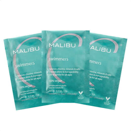 White Smoke Malibu C Swimmers Wellness Remedy & After Pool Hair Care - Restoring & Hydrating Swim Treatment with Vitamin C Complex - Protects Against Discoloration from Chlorine, Salt Water & Build Up (3 Packets)