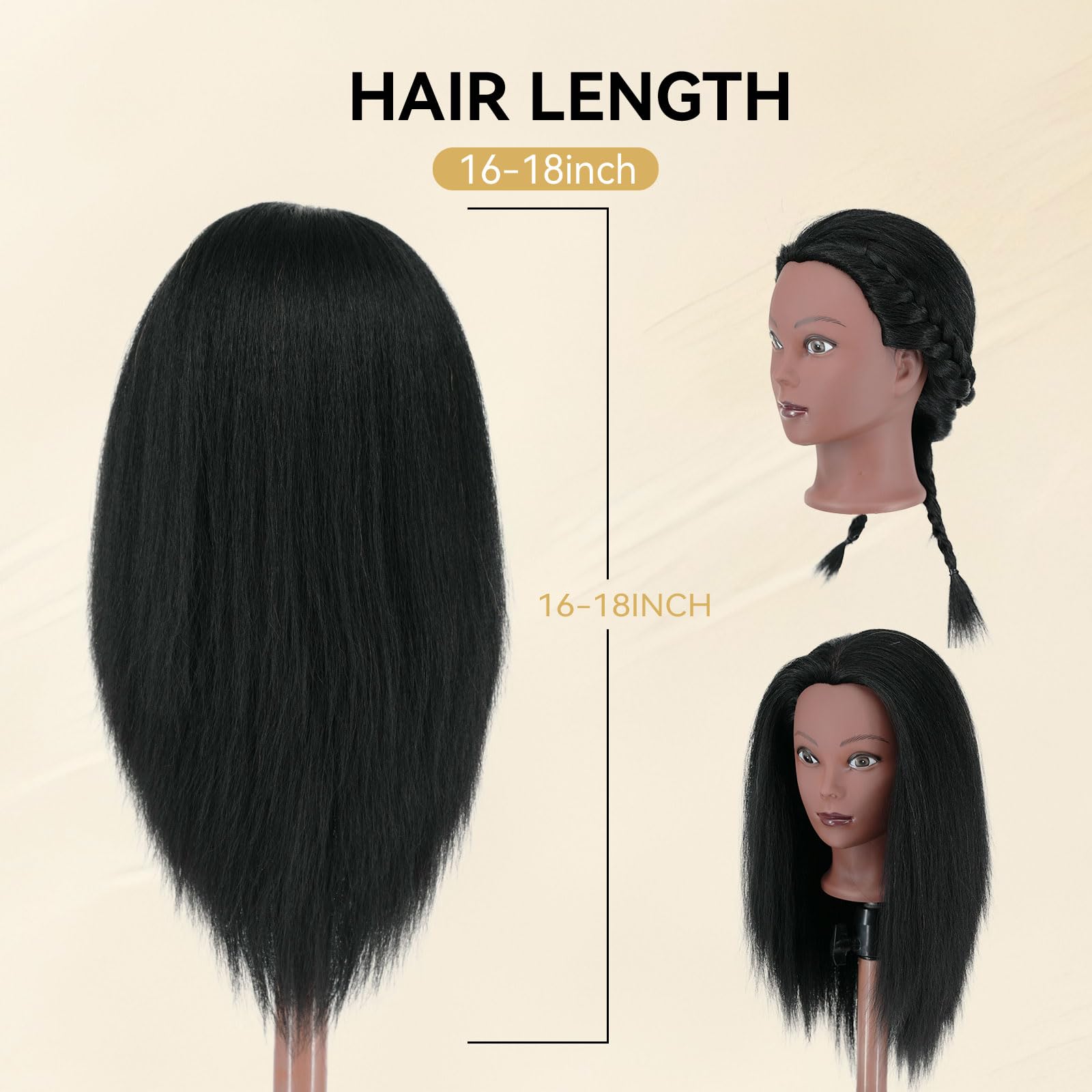 Antique White Mannequin Head with Human Hair 16'' Cosmetology Manikin Doll Head with 100% Real Human Hair Trainning Head for Hairdresser Practice Braiding Hair Styling with Clamp Stand