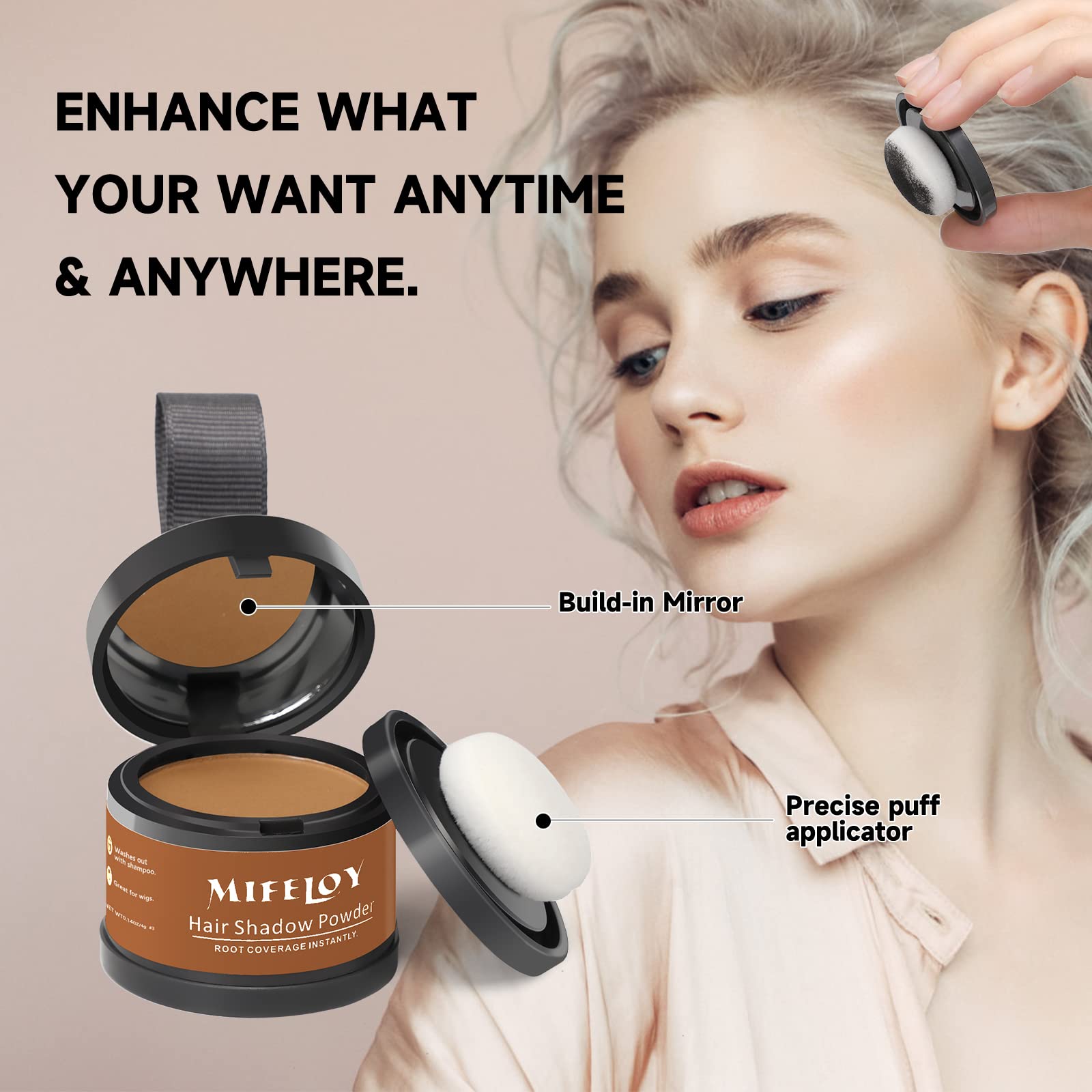 Gray MIFELOY 2 Pack Root Touch Up Powder, Hair Color for Grays, Root Coverage for Women and Men, Concealer for Beard Line, Eyebrow, and Thinning Grey Hairline, Light Brown