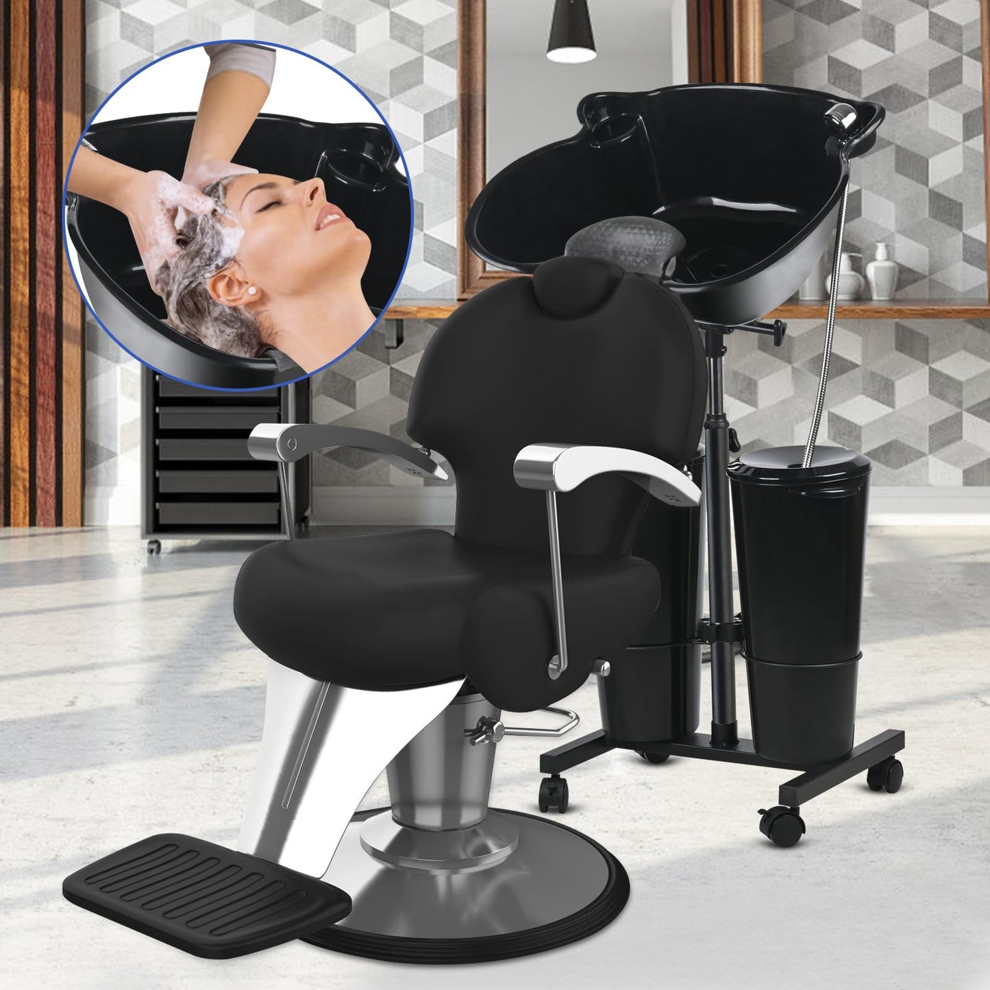 Dark Slate Gray Togarhow Portable Shampoo Bowl Height Adjustable Hair Washing Station with Electric Pump Dual-Bucket Portable Shampoo Sink with Sprayer for Home Salon Barber Use (Black)