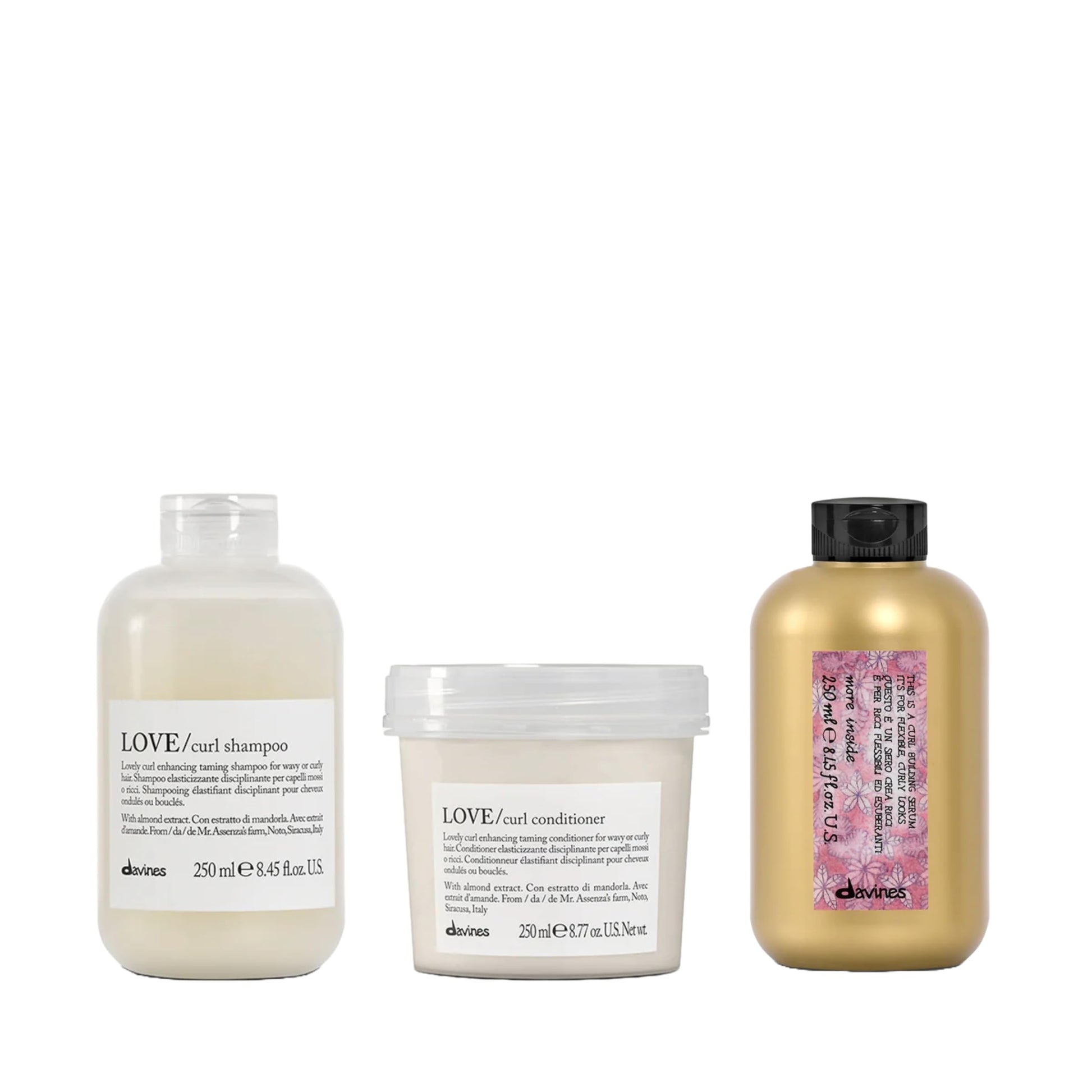 White Smoke Davines LOVE Curl Conditioner with Curl Building Serum and Curl Shampoo