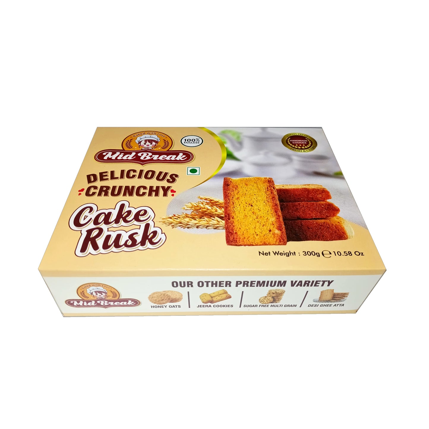 White Smoke MidBreak - Cake Rusk, Extra Soft, Cake Rusk, 100% Eggless, Premium Handmade Cake Rusks, 300 Gm, Pack of 1